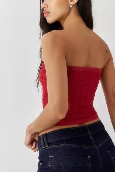 Red Out From Under Tapestry Texture Bandeau Crop Top, , large image number 4
