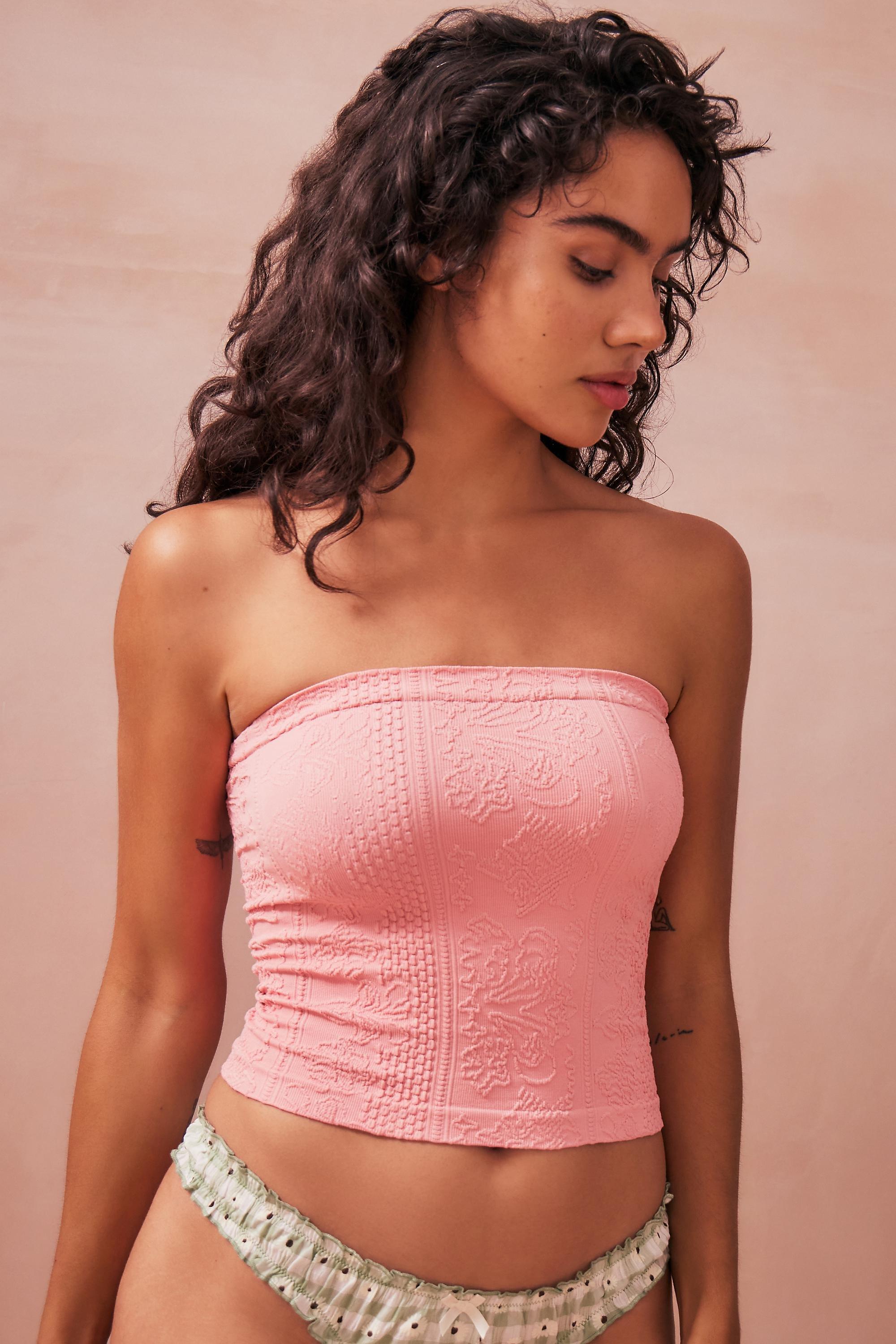 Pink Out From Under Tapestry Texture Bandeau Crop Top, , large image number 0