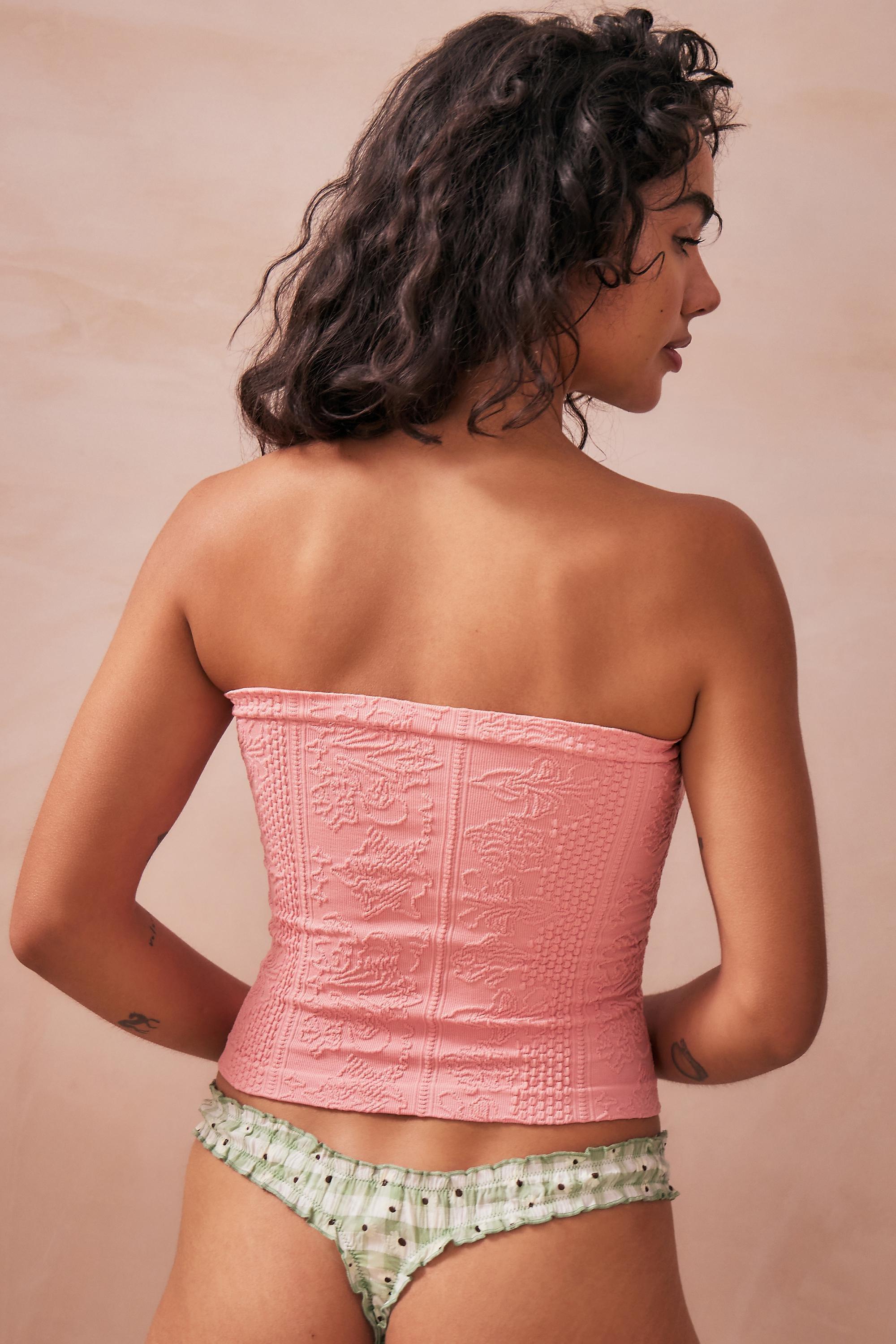 Pink Out From Under Tapestry Texture Bandeau Crop Top, , large image number 2
