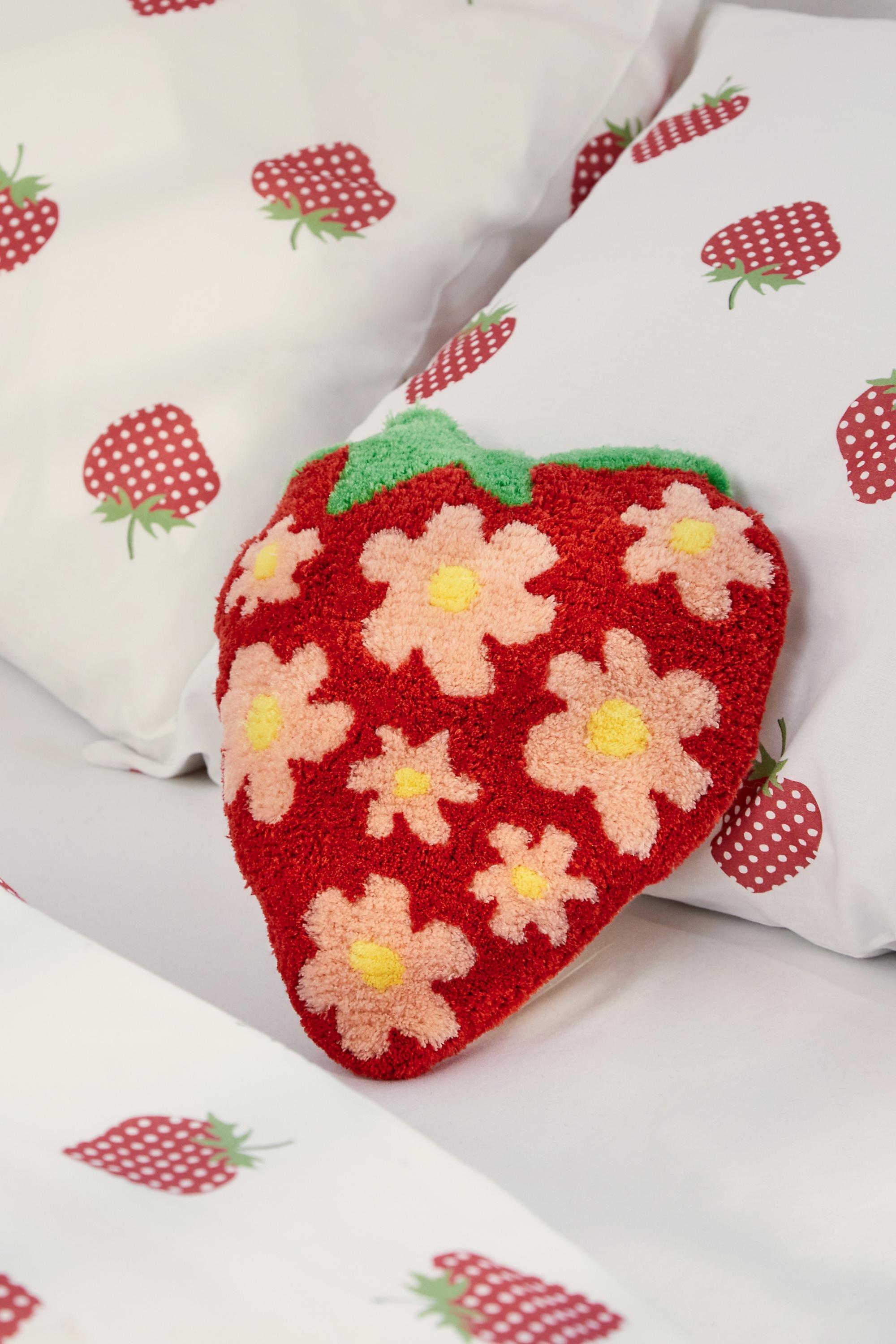 Red Mini Strawberry Tufted Cushion, RED, large image number 0