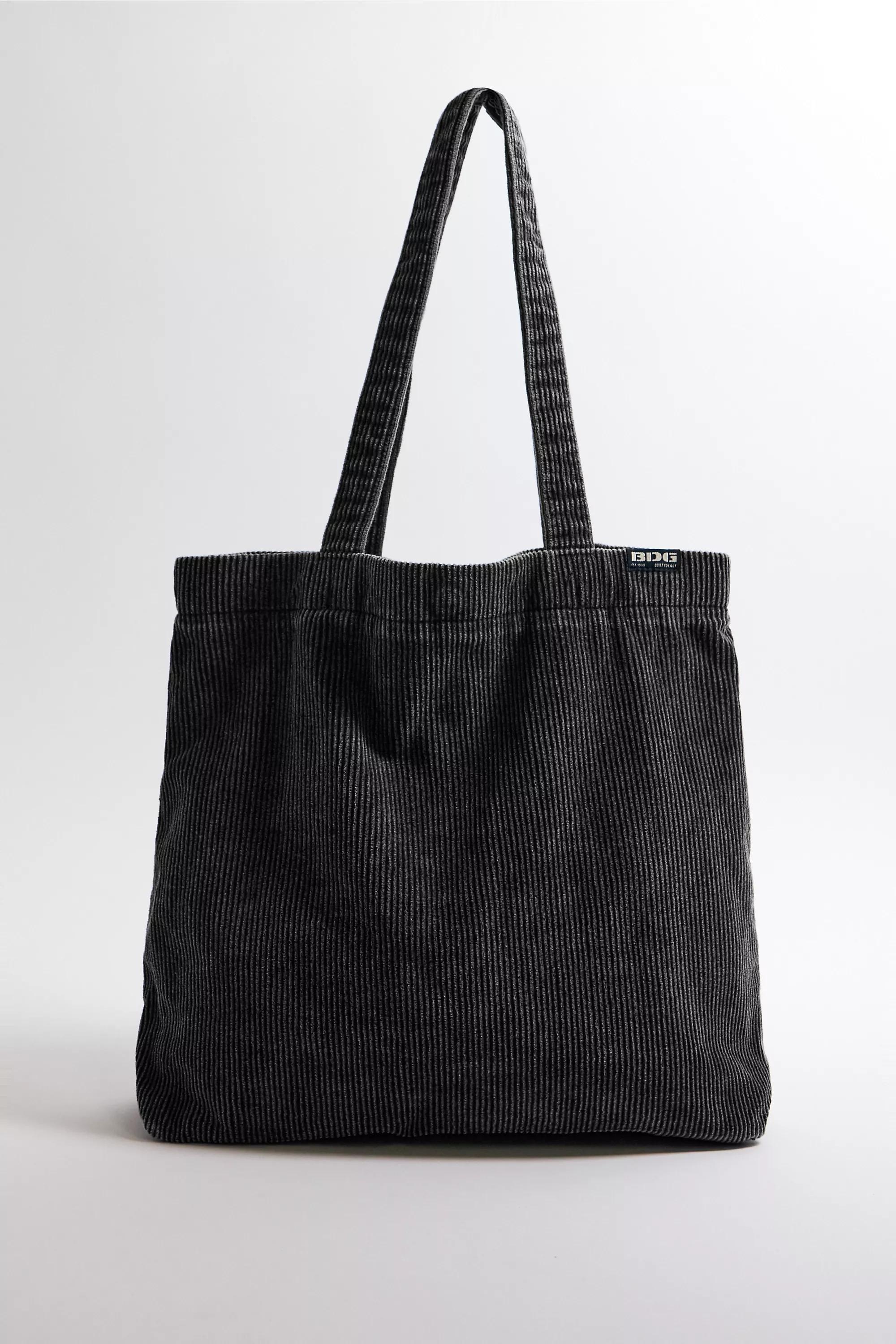 Black Bdg Tab Corduroy Tote Bag, BLK, large image number 1
