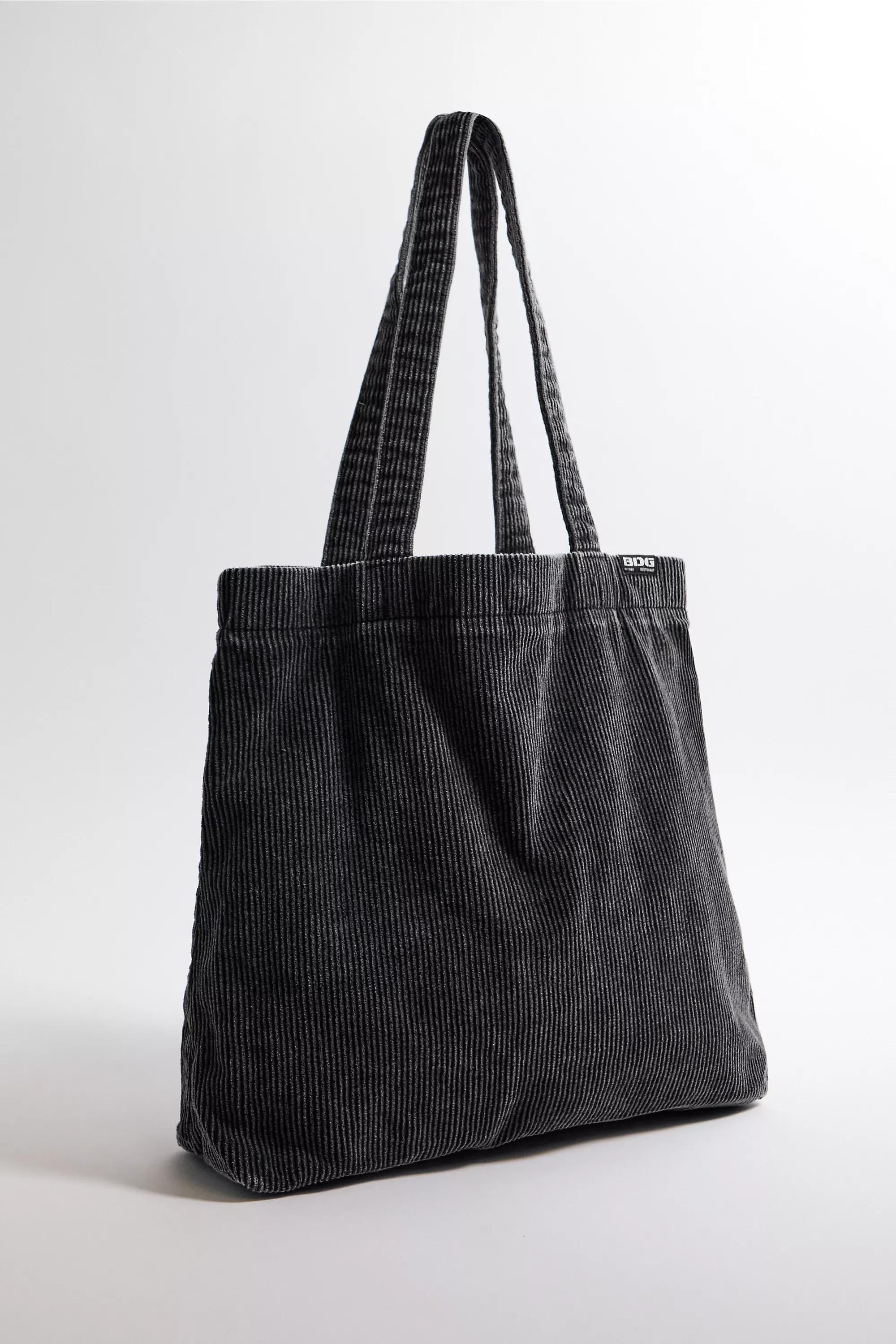 Black Bdg Tab Corduroy Tote Bag, BLK, large image number 2