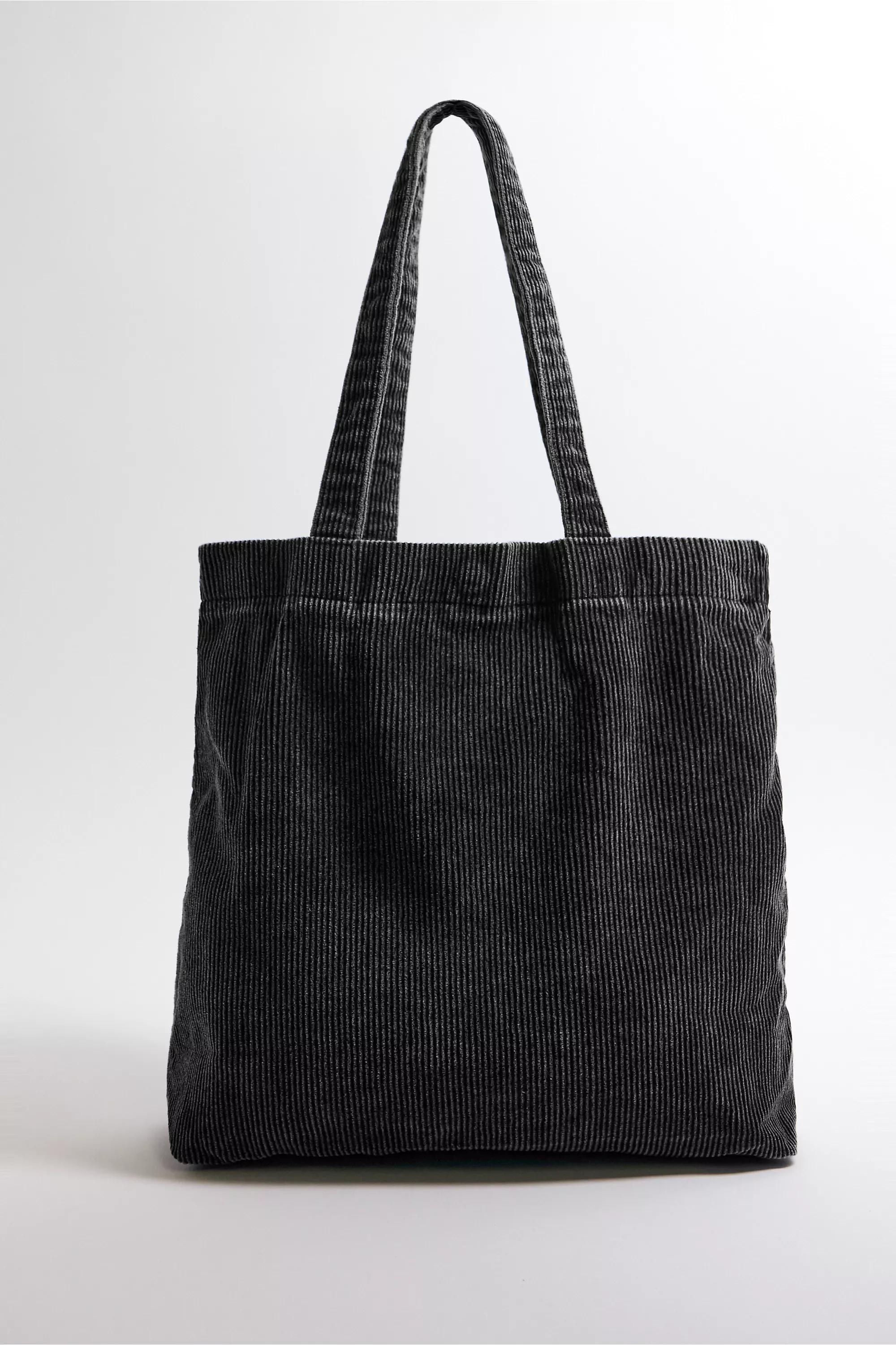 Black Bdg Tab Corduroy Tote Bag, BLK, large image number 3
