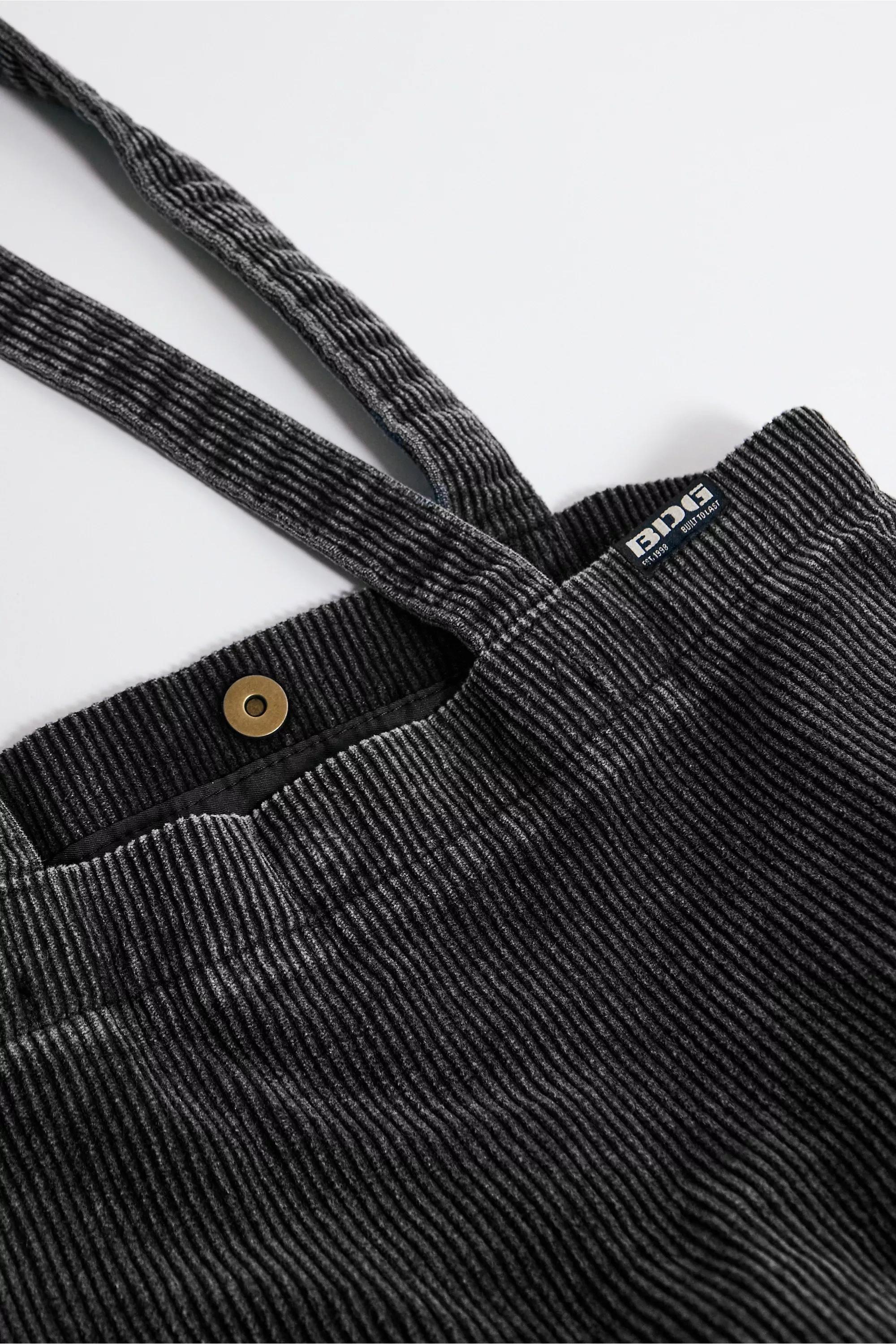 Black Bdg Tab Corduroy Tote Bag, BLK, large image number 4