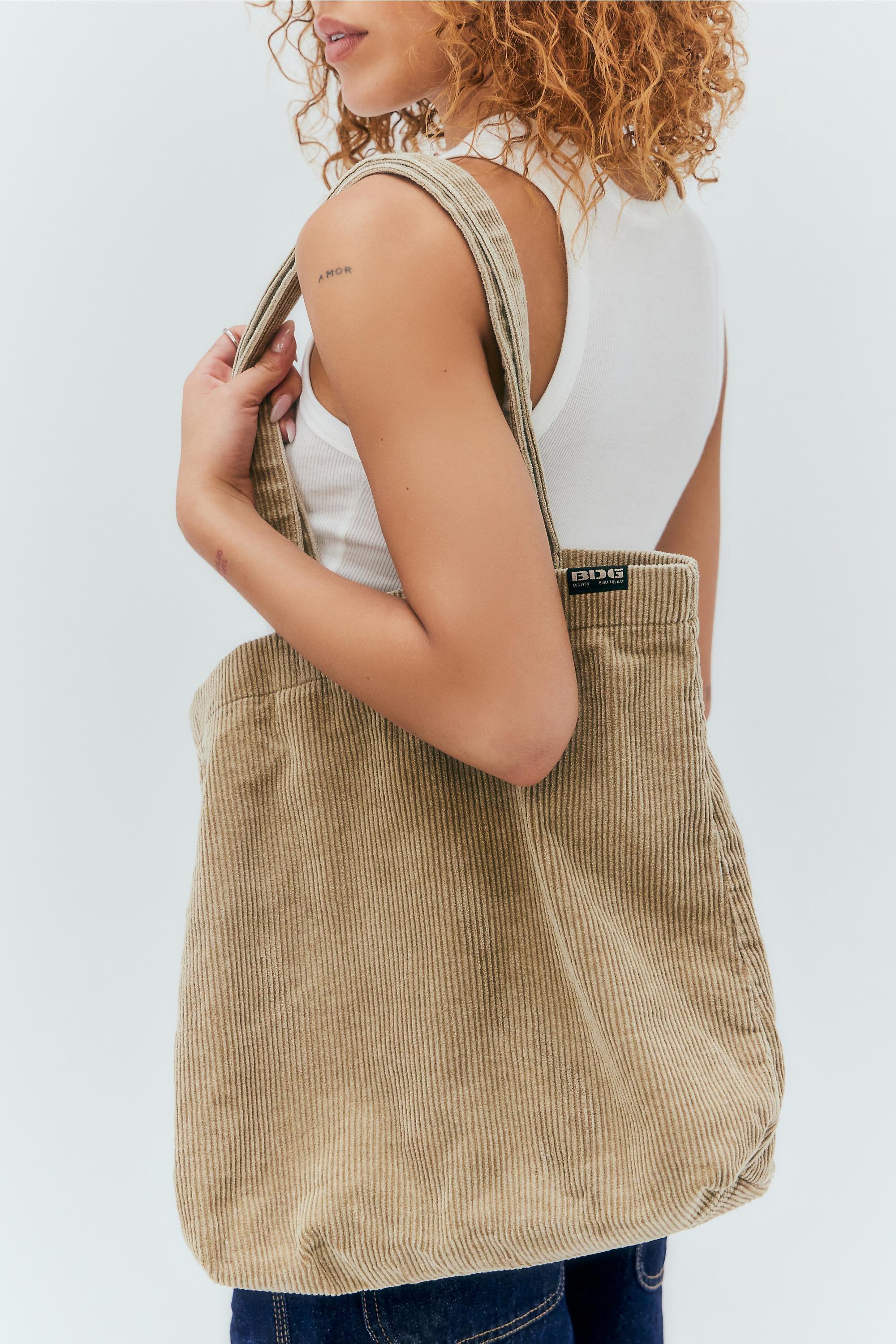 Beige Bdg Corduroy Tote Bag, LIGHT SAND, large image number 0