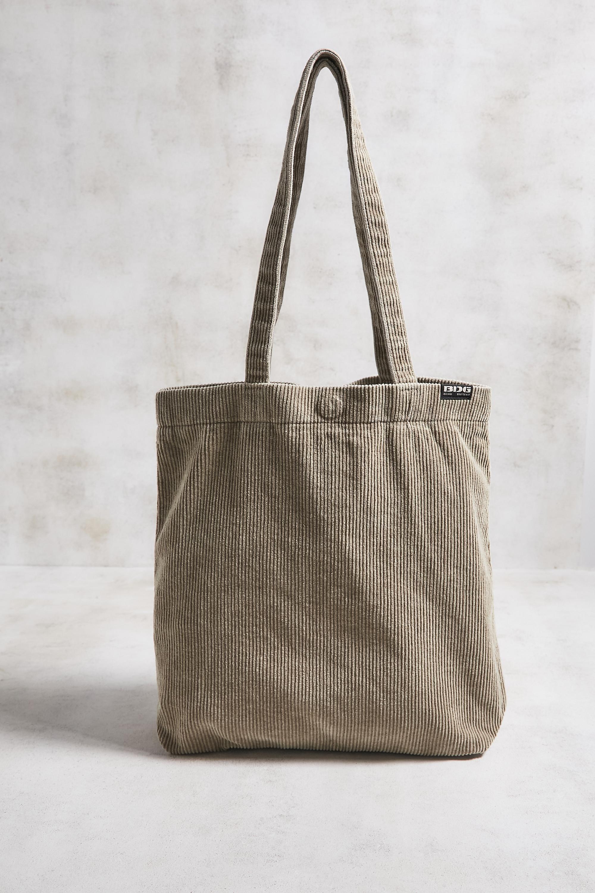 Beige Bdg Corduroy Tote Bag, LIGHT SAND, large image number 1