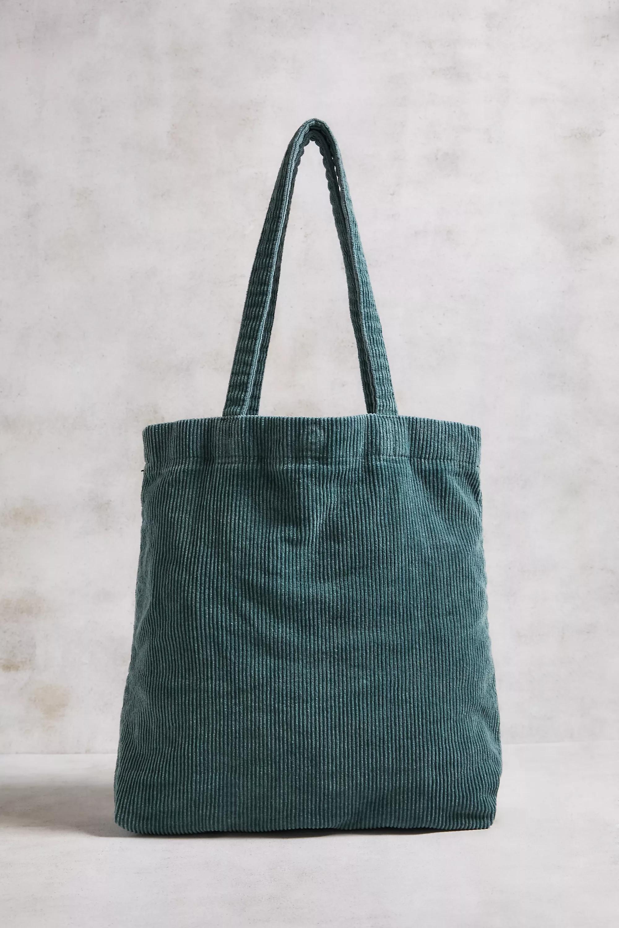 Green Bdg Tab Corduroy Tote Bag, GRN, large image number 0
