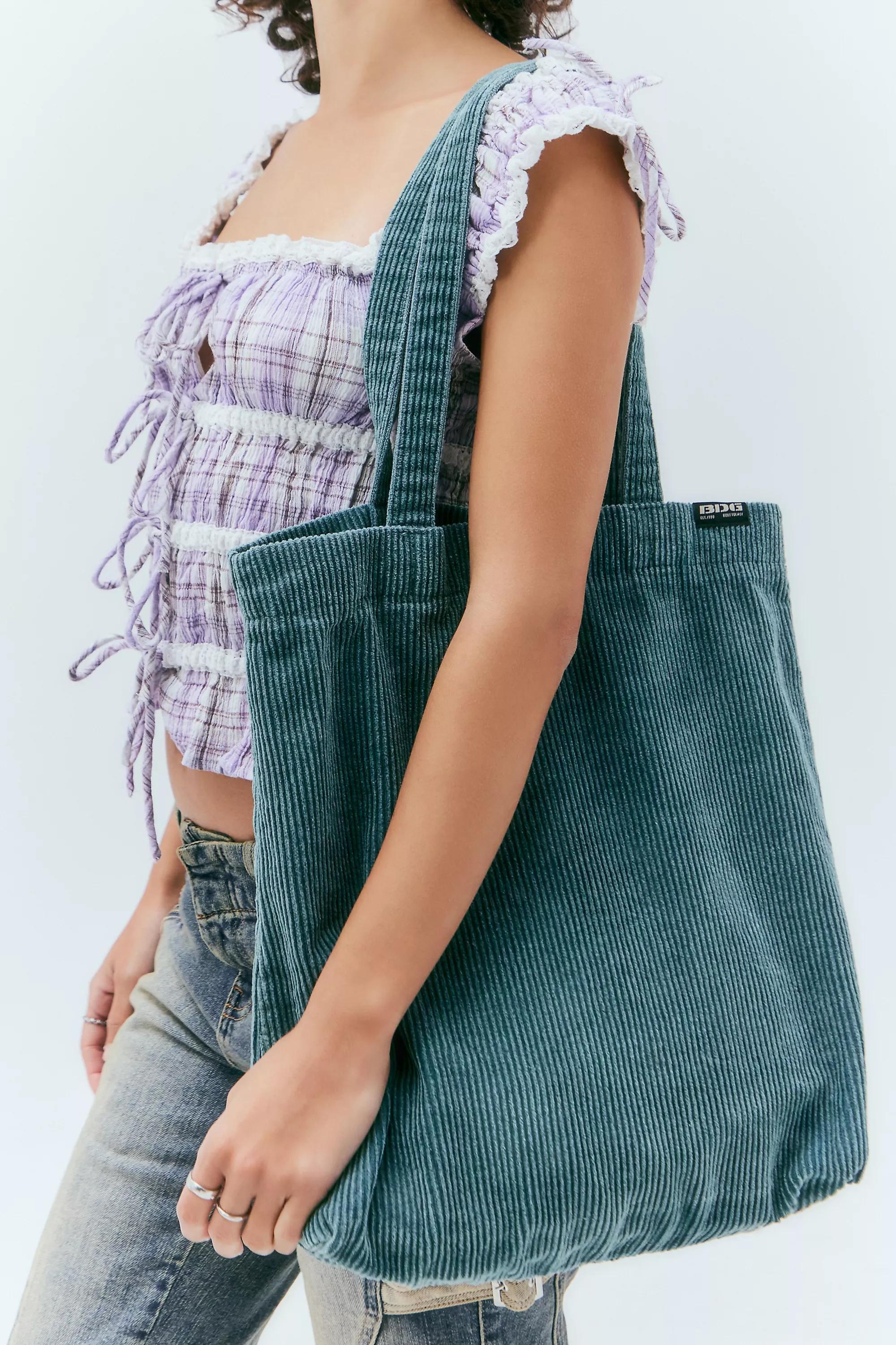 Green Bdg Tab Corduroy Tote Bag, GRN, large image number 1