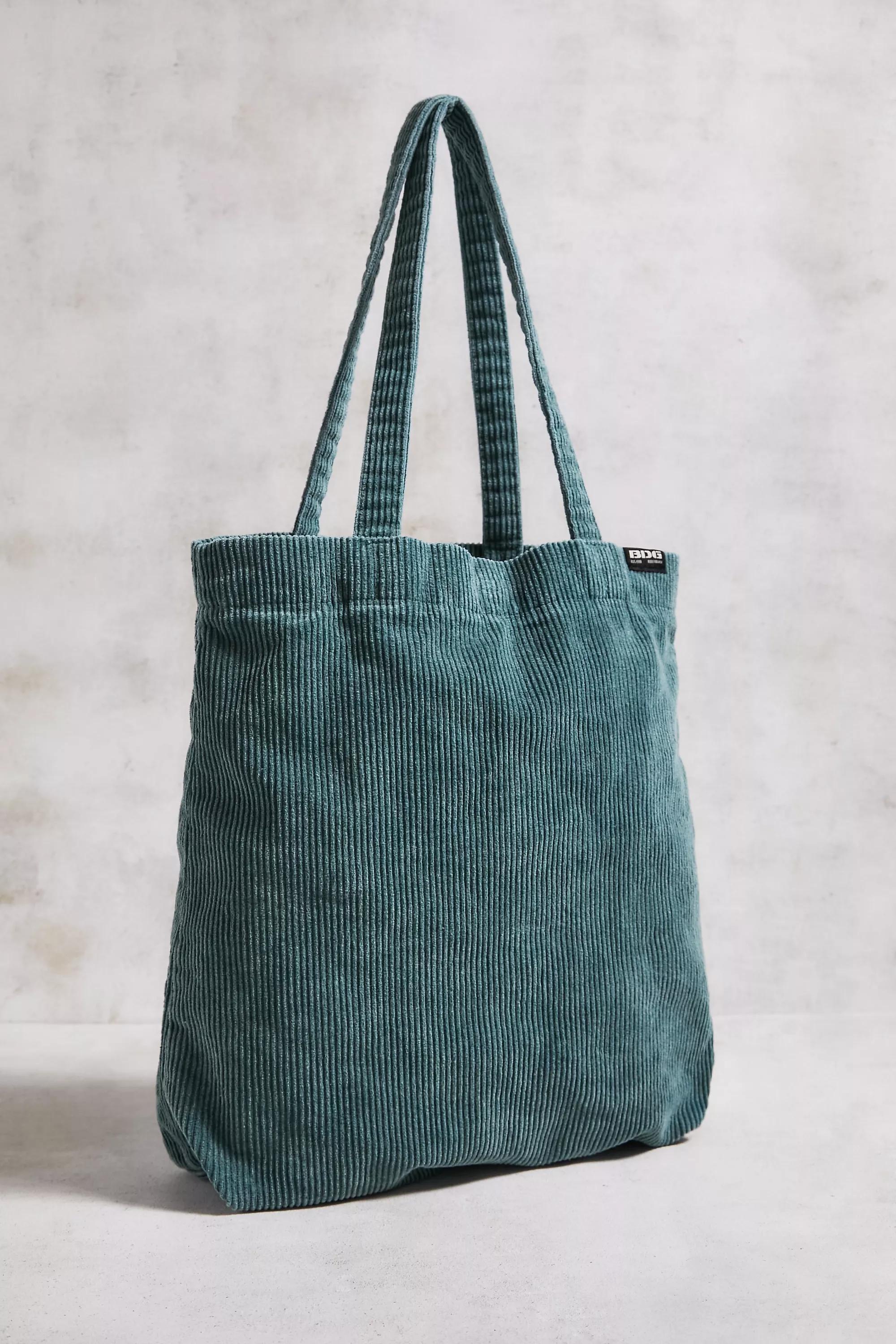 Green Bdg Tab Corduroy Tote Bag, GRN, large image number 4
