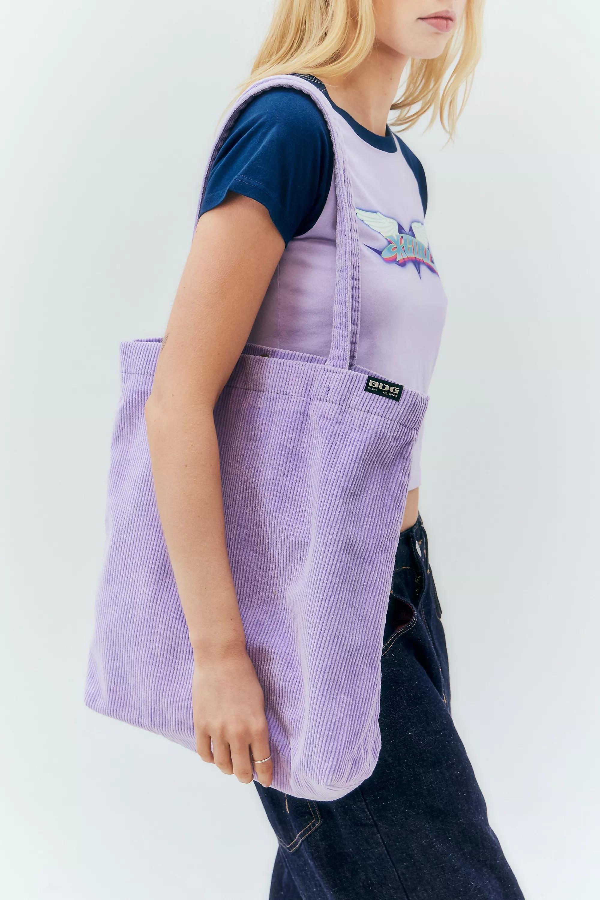 Purple Bdg Tab Corduroy Tote Bag, LILAC, large image number 0