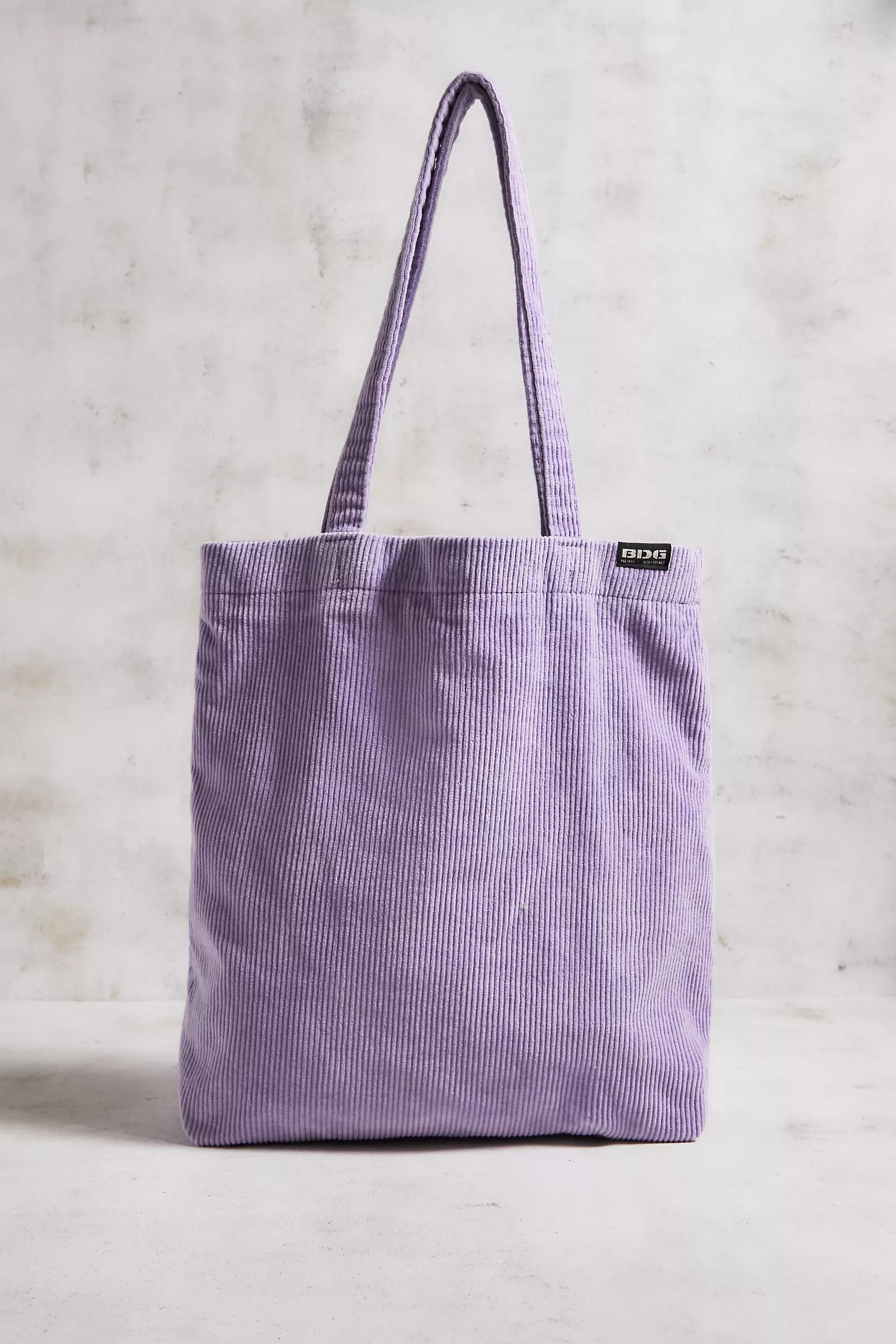 Purple Bdg Tab Corduroy Tote Bag, LILAC, large image number 1