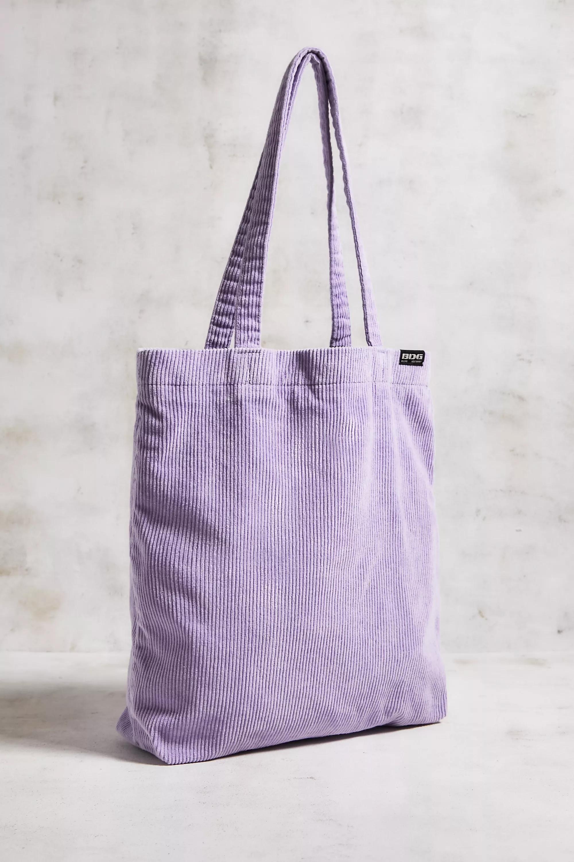 Purple Bdg Tab Corduroy Tote Bag, LILAC, large image number 3