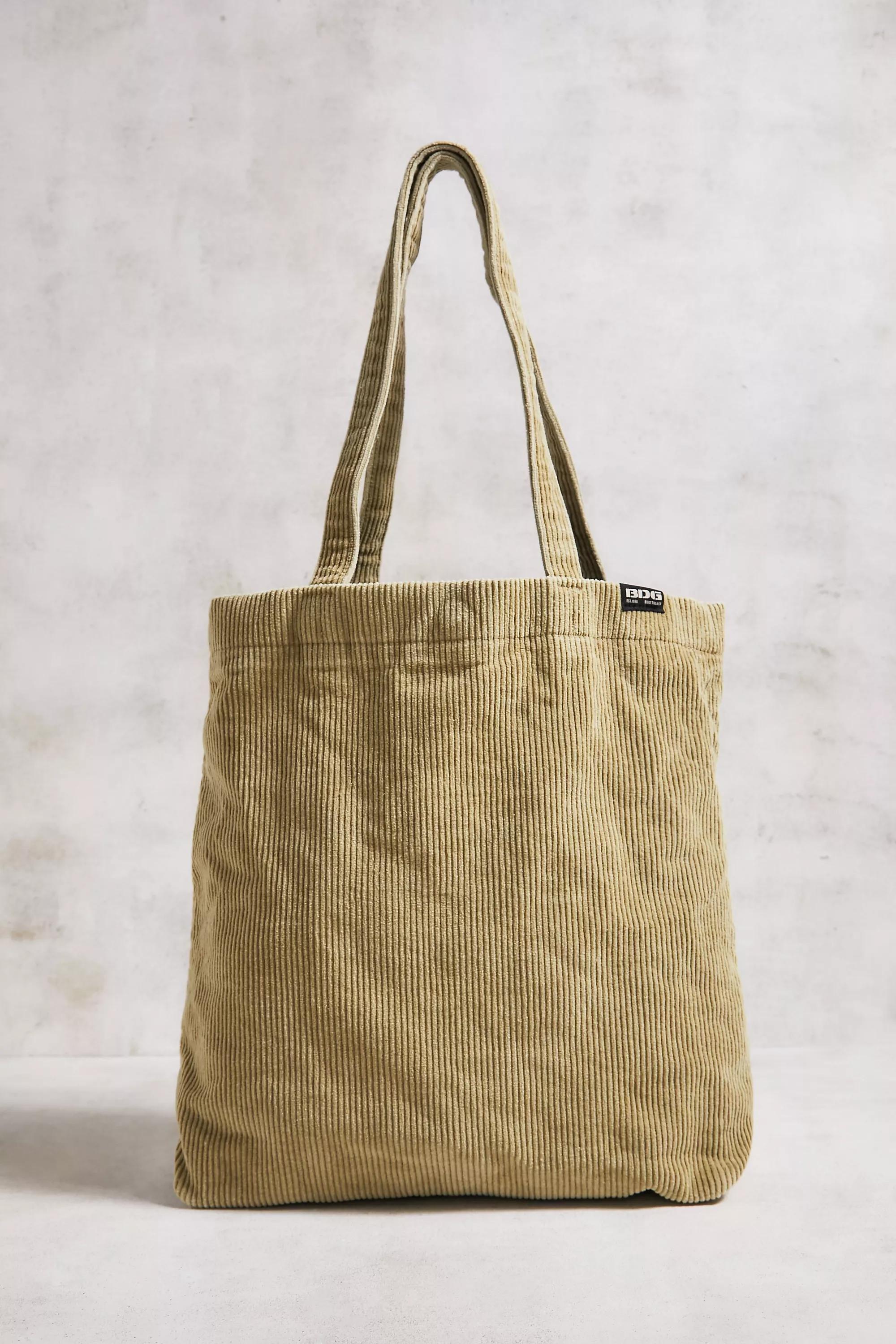 Yellow Bdg Tab Corduroy Tote Bag, YEL, large image number 1