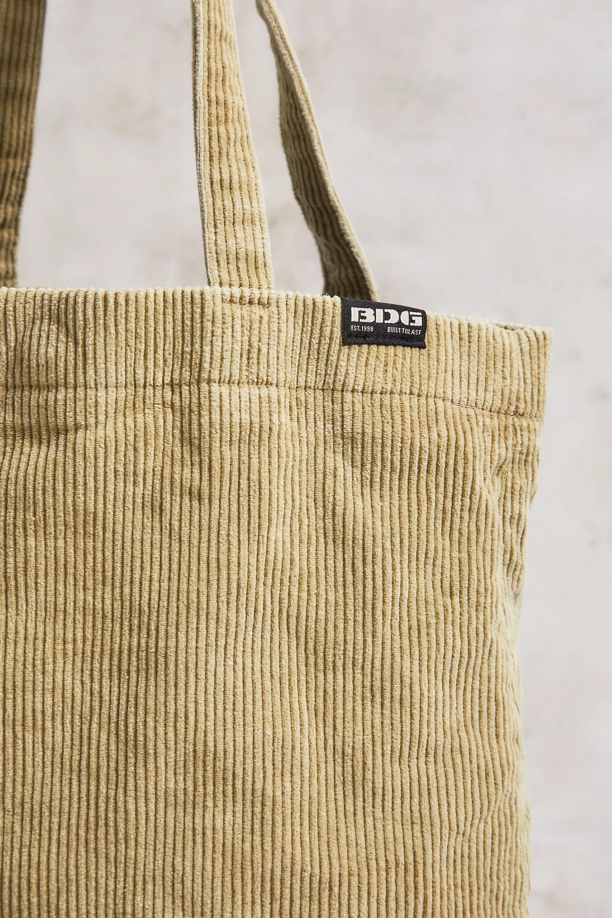 Yellow Bdg Tab Corduroy Tote Bag, YEL, large image number 2