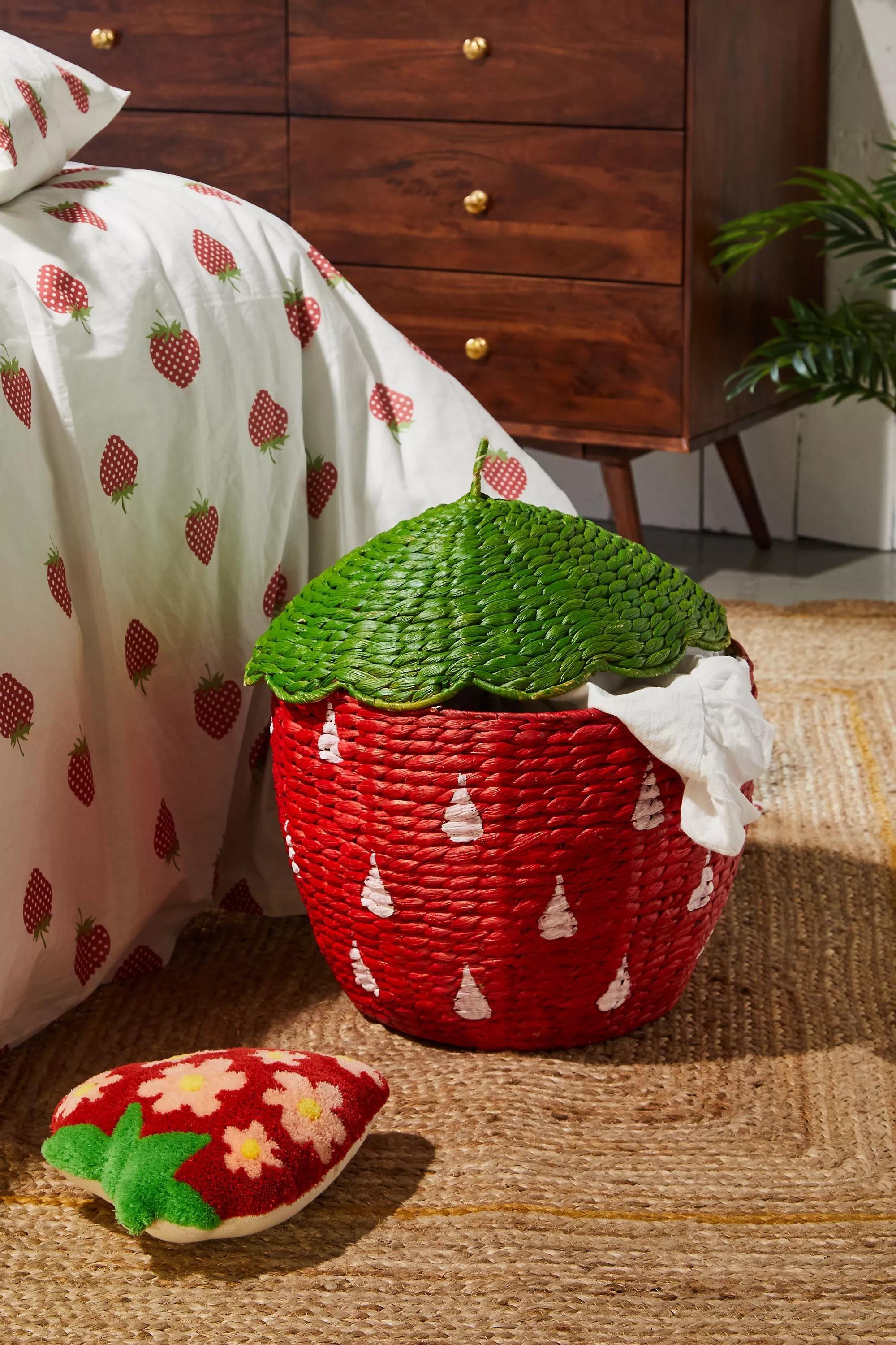 Red Strawberry Clothes Basket, RED, large image number 0