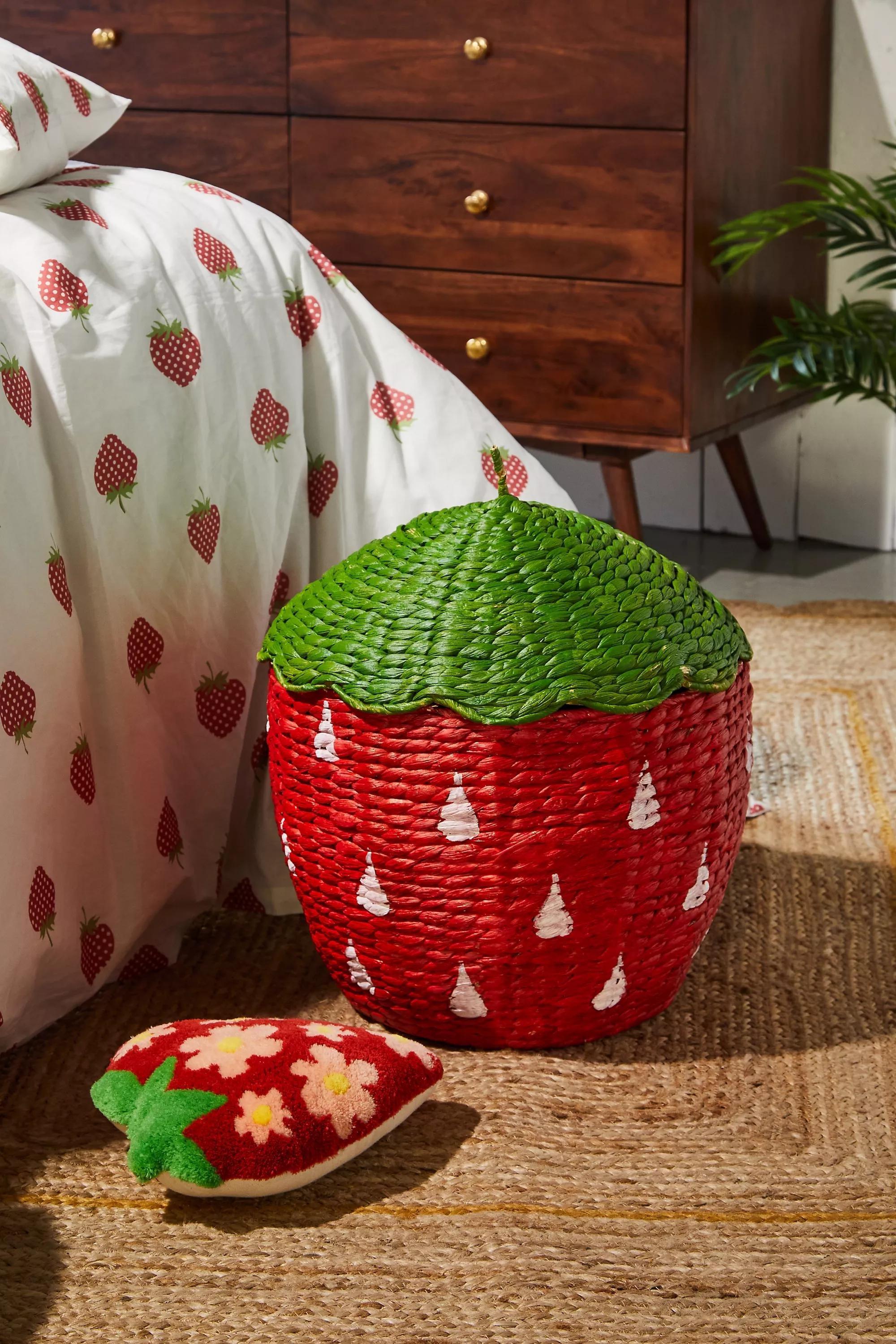 Red Strawberry Clothes Basket, RED, large image number 2