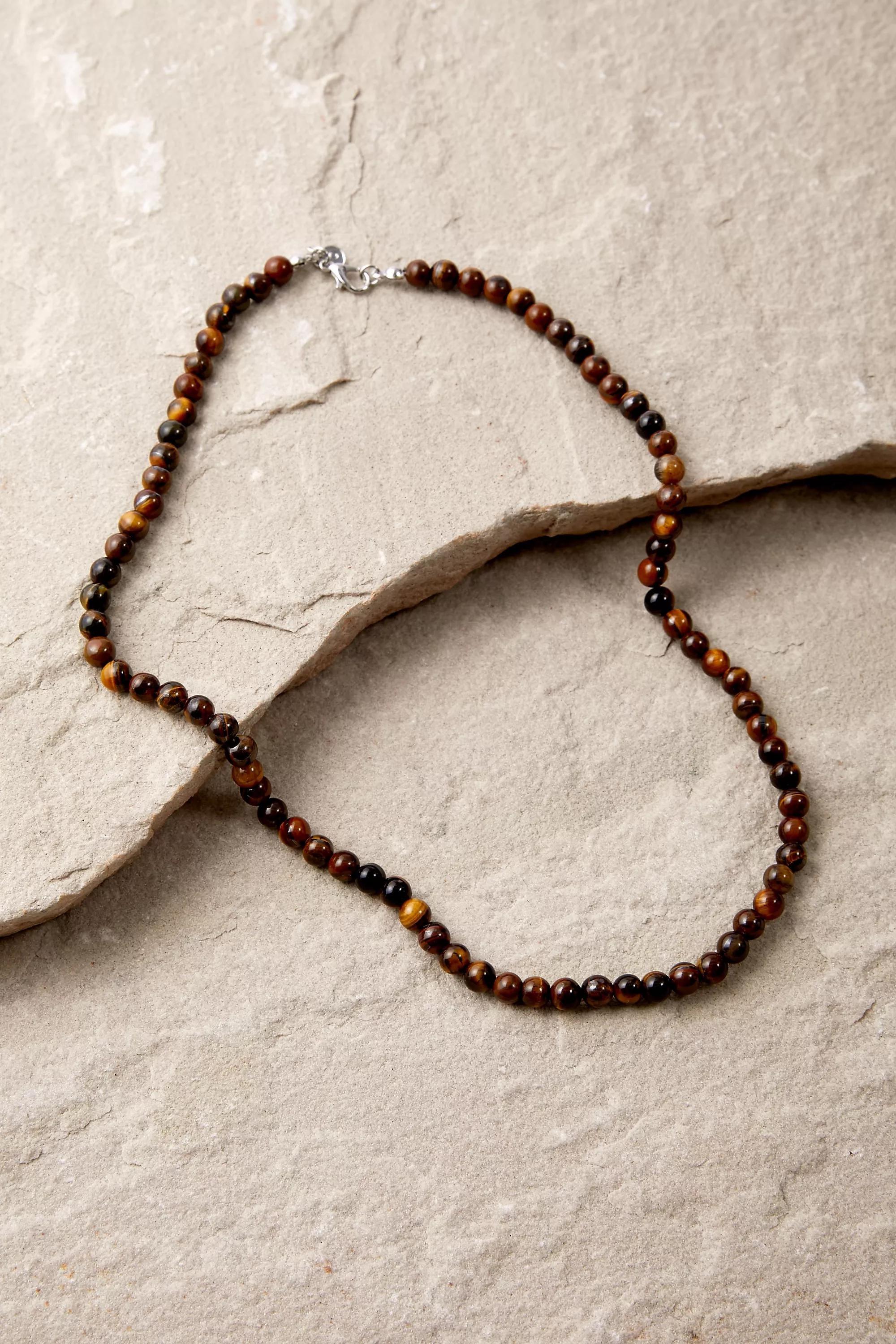 Brown Beaded Stone Choker Necklace, BRN, large image number 2