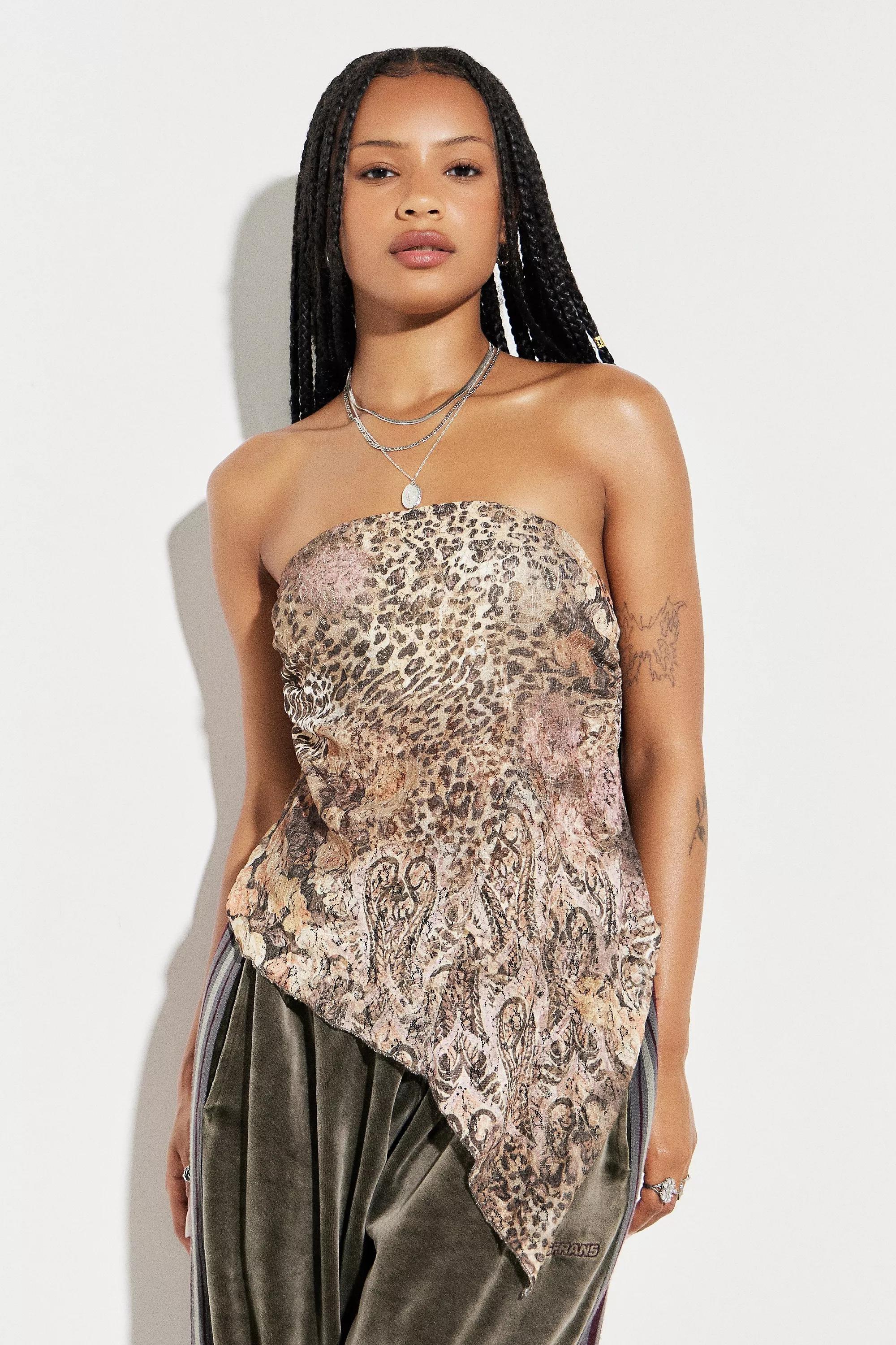 Brown  Indie Laced Asymmetric Bandeau Top, , large image number 0