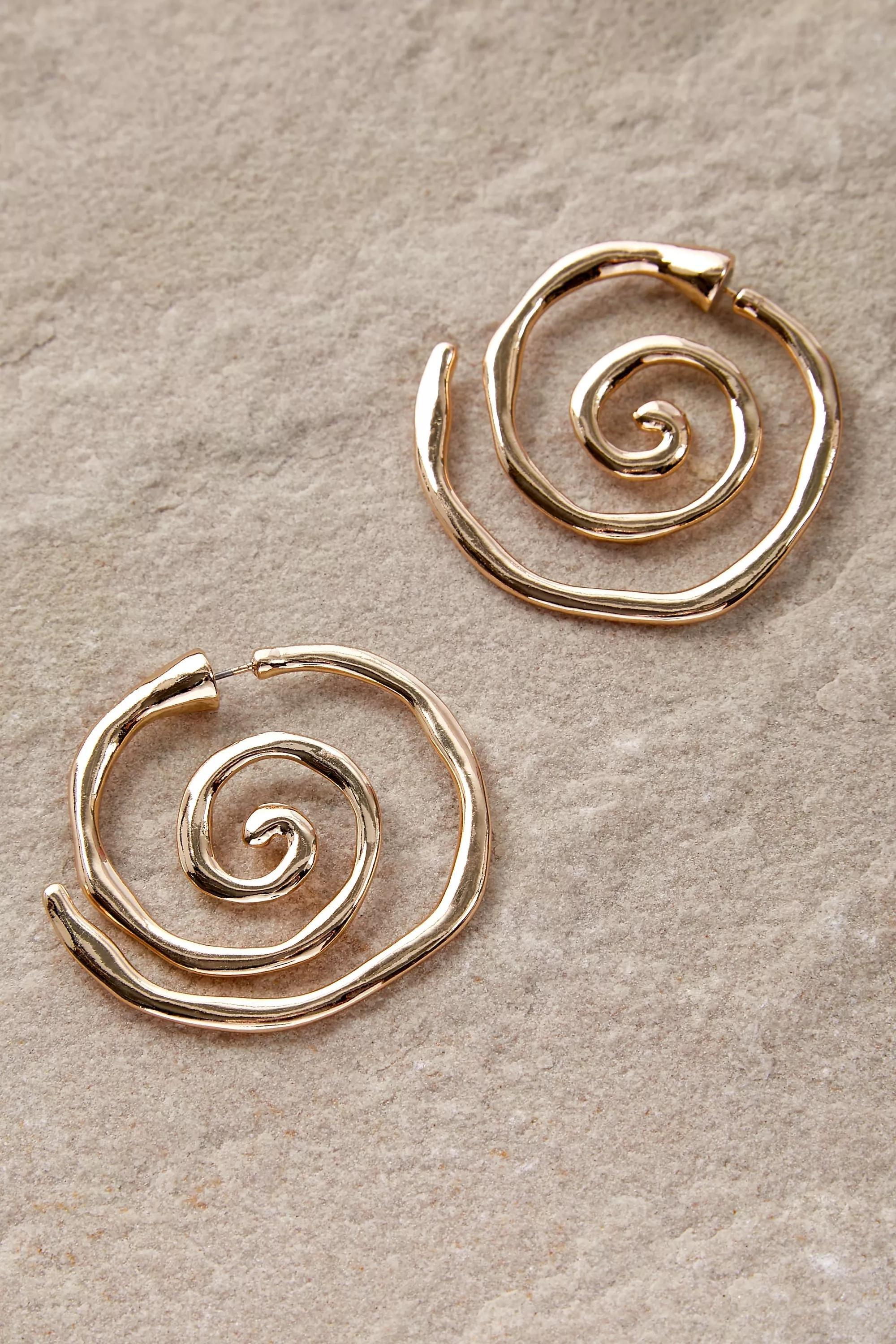 Gold Silence + Noise Molten Spiral Earrings, GOLD, large image number 0