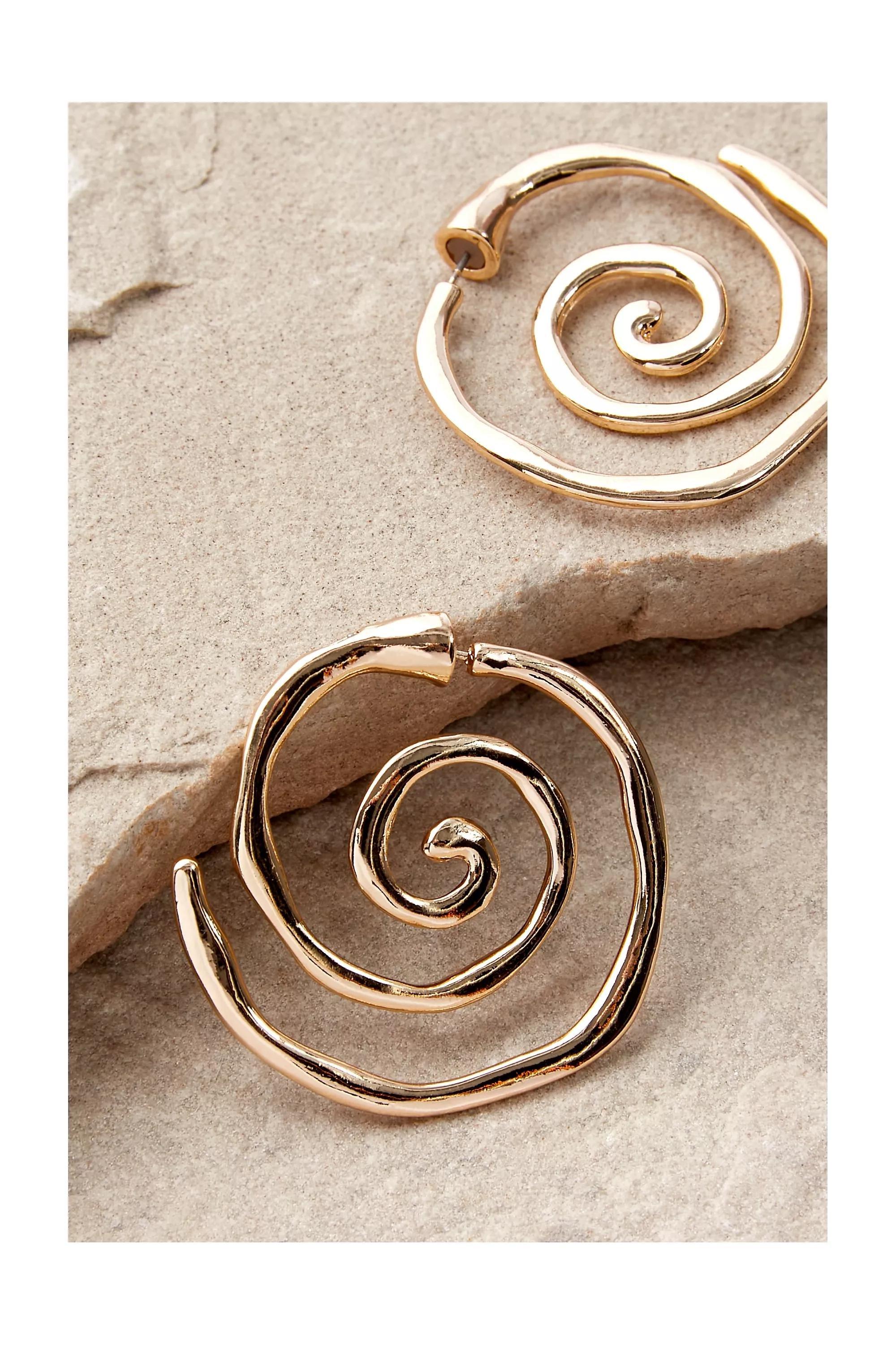 Gold Silence + Noise Molten Spiral Earrings, GOLD, large image number 1