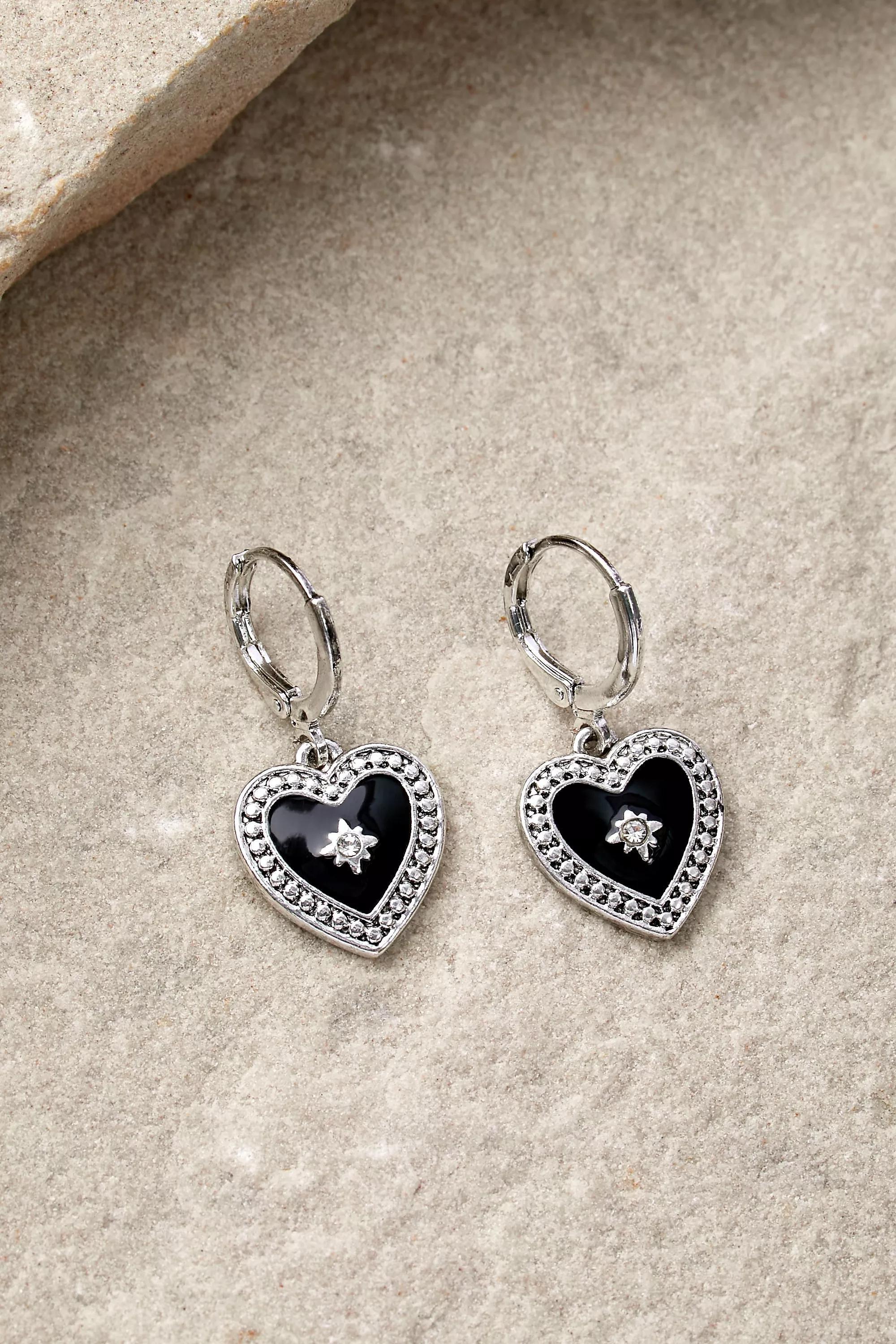 Silver Enamel Heart Hoop Earrings, SLVR, large image number 0