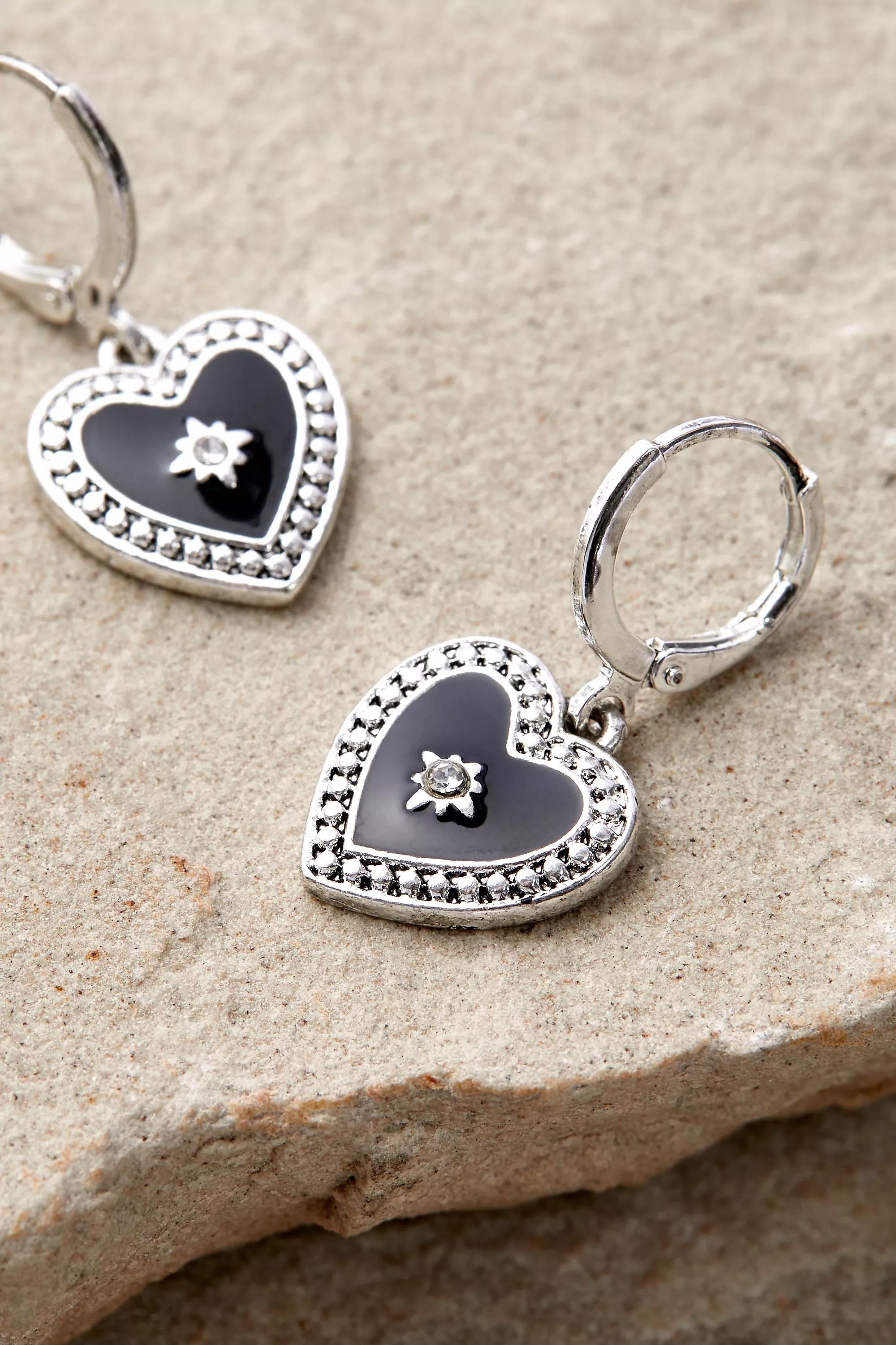Silver Enamel Heart Hoop Earrings, SLVR, large image number 1