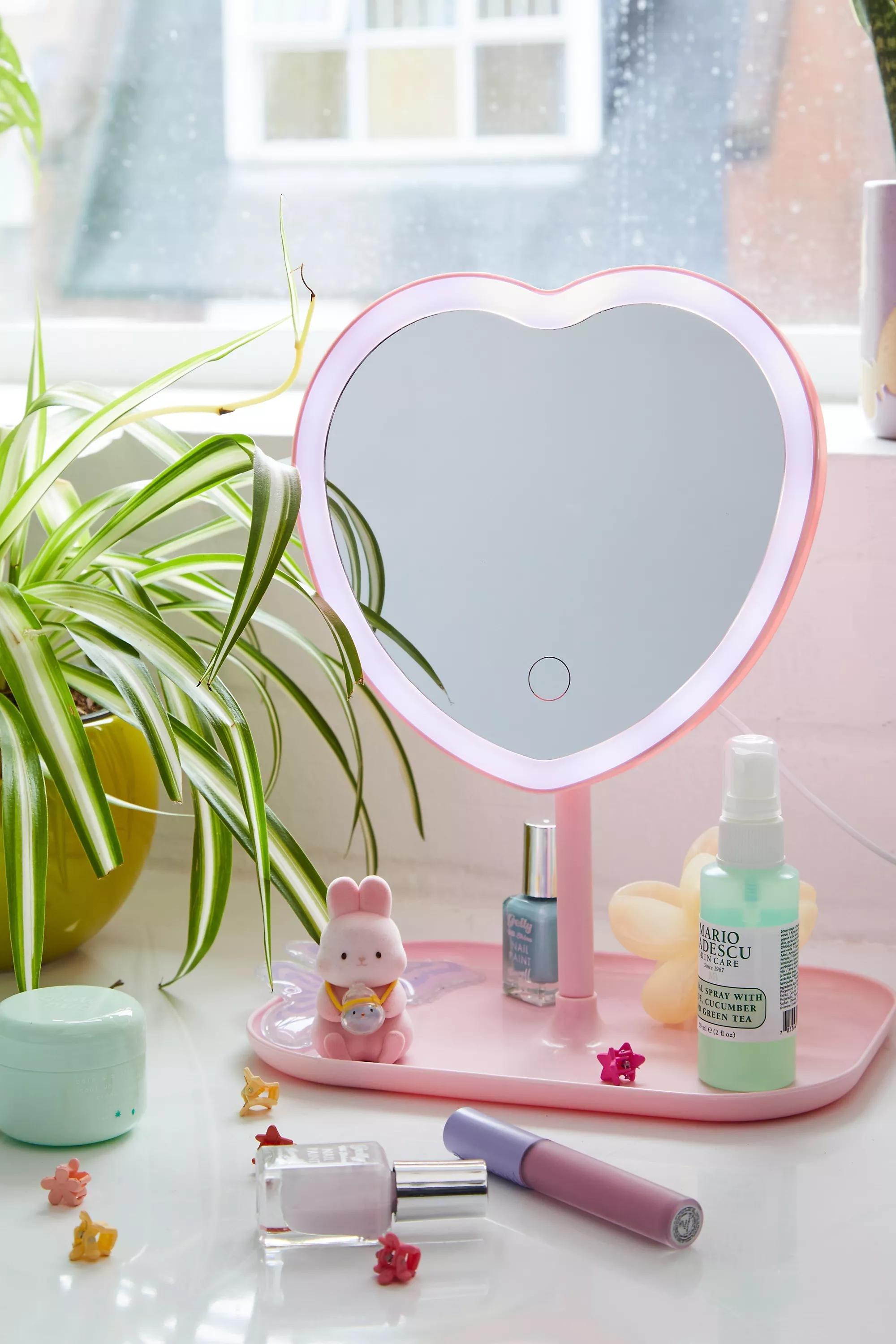 Pink Uo Heart Led Makeup Vanity Mirror, PINK, large image number 2