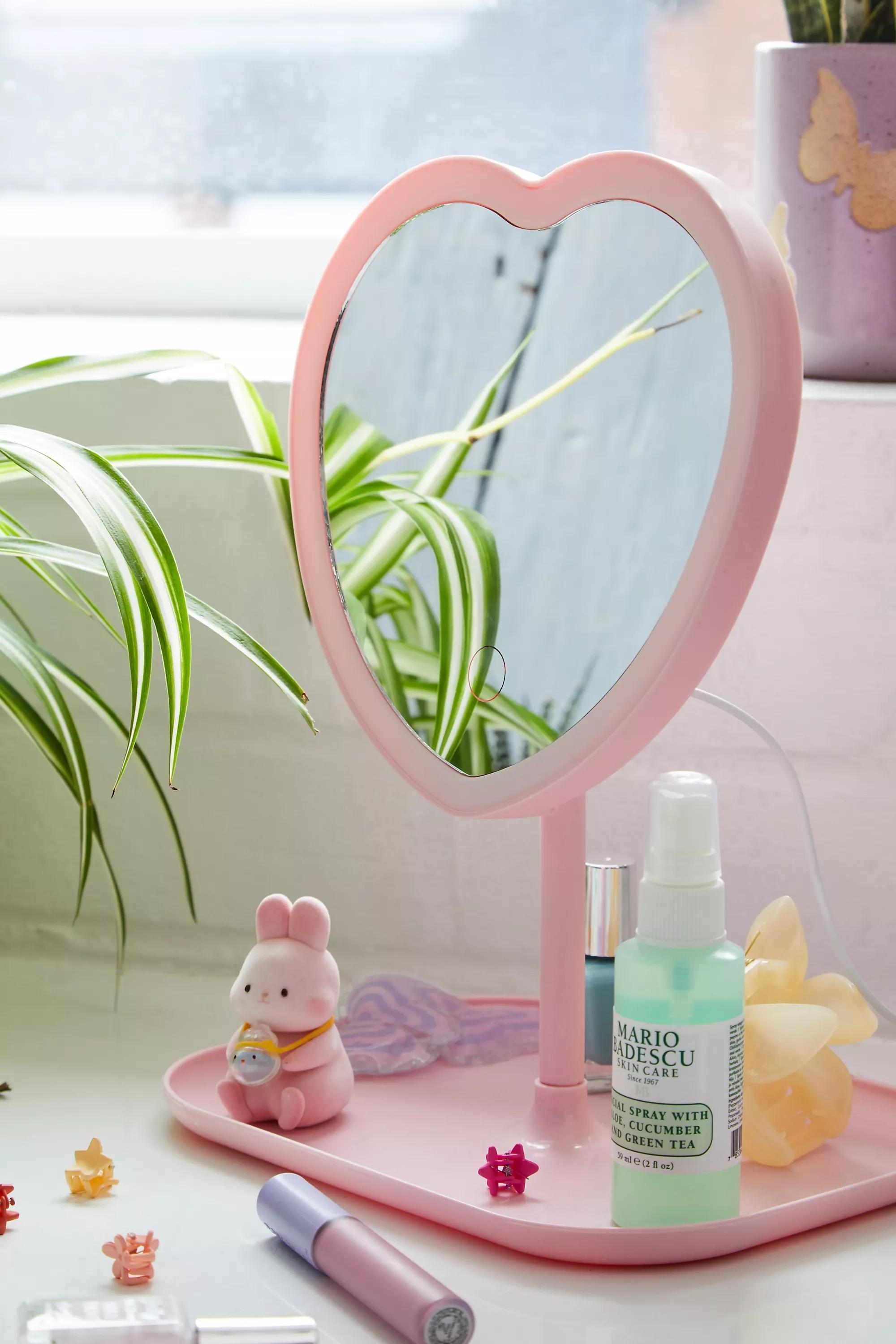 Pink Uo Heart Led Makeup Vanity Mirror, PINK, large image number 3