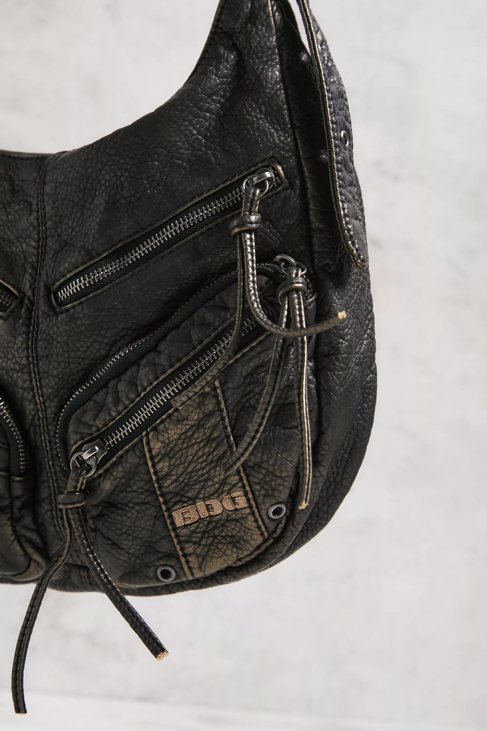 Black Faux Leather Utility Slouch Bag, BLK, large image number 3