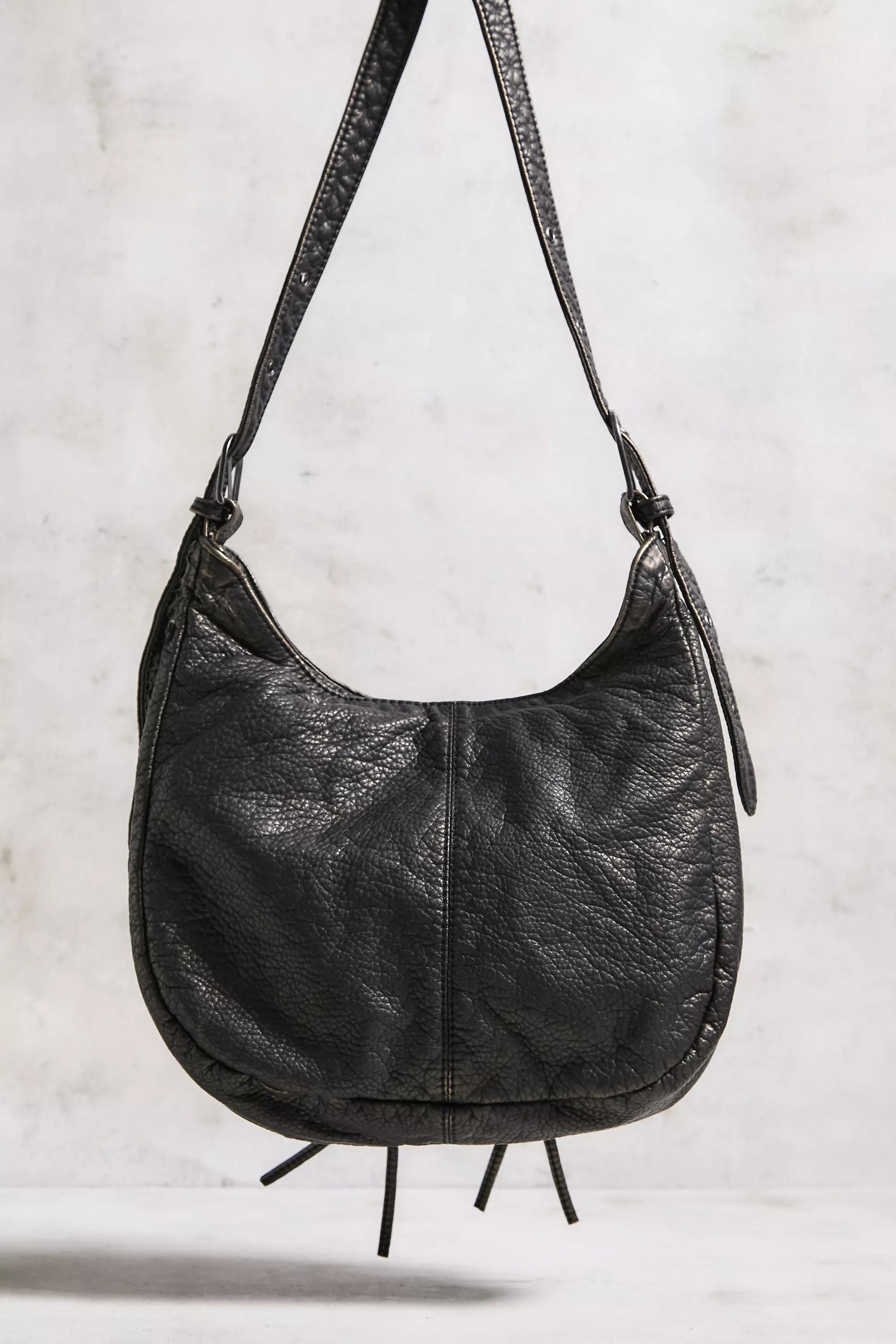 Black Faux Leather Utility Slouch Bag, BLK, large image number 4