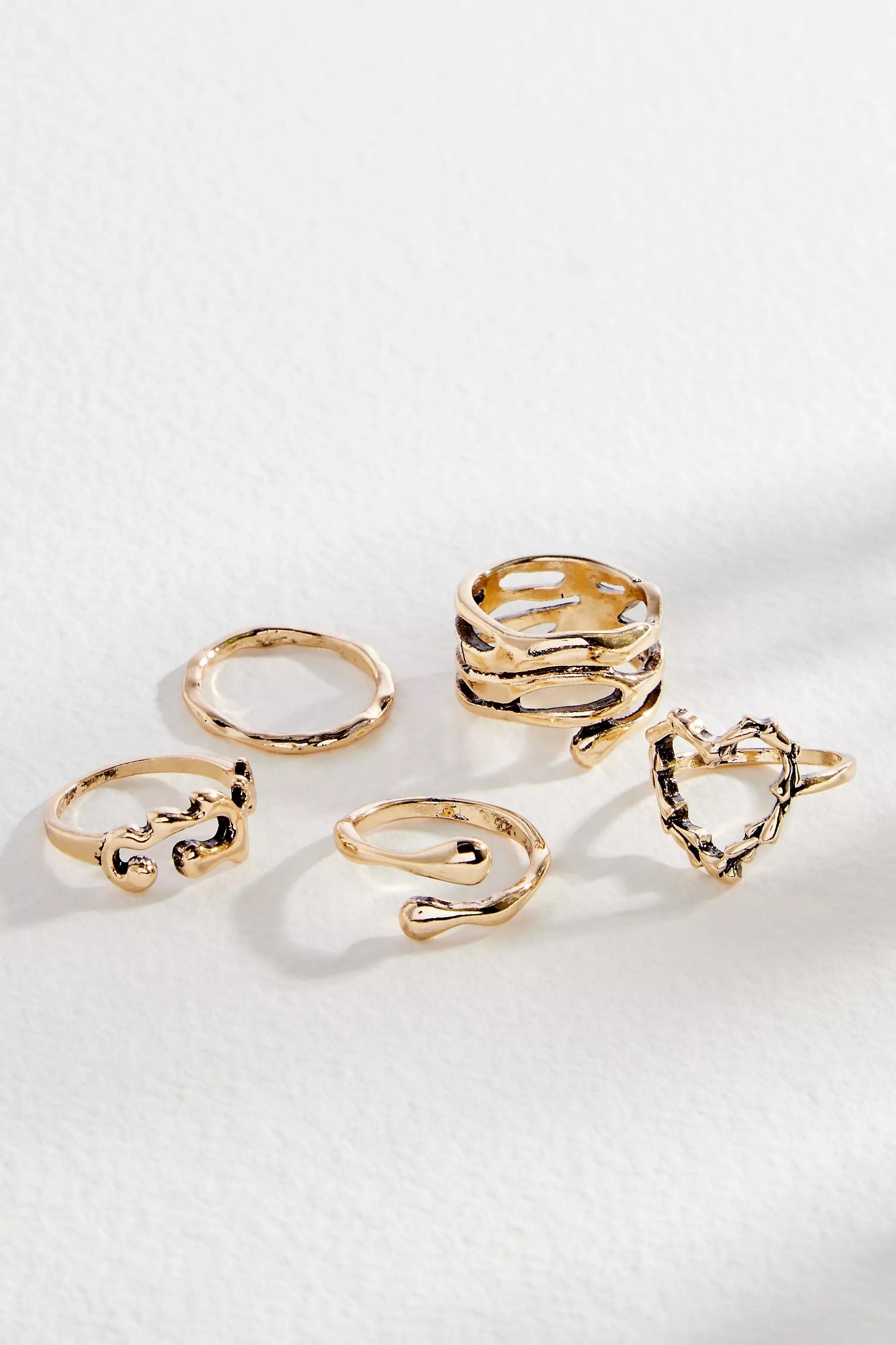 Gold Silence + Noise Molten Heart Ring 5-Pack, GOLD, large image number 0