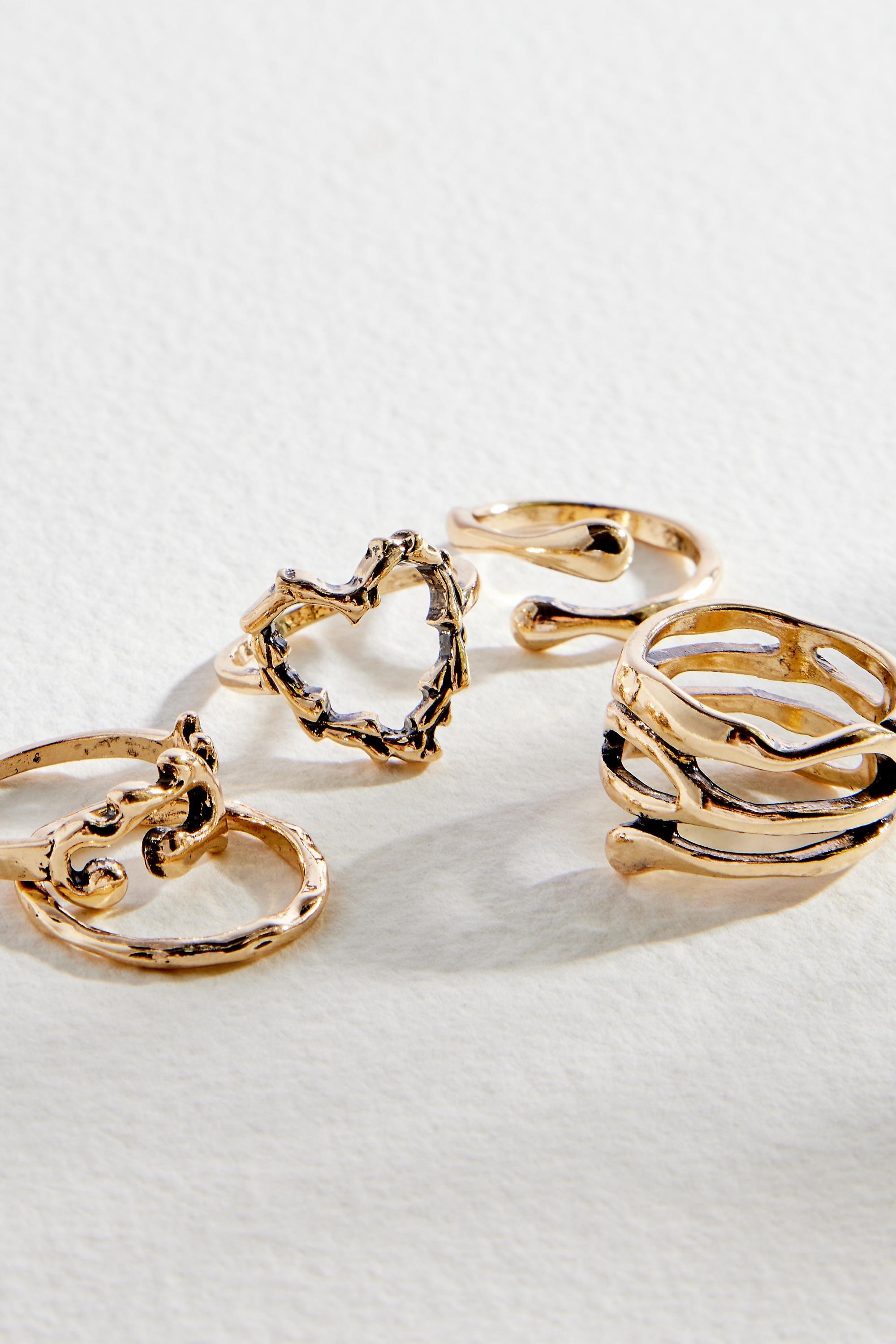 Gold Silence + Noise Molten Heart Ring 5-Pack, GOLD, large image number 2