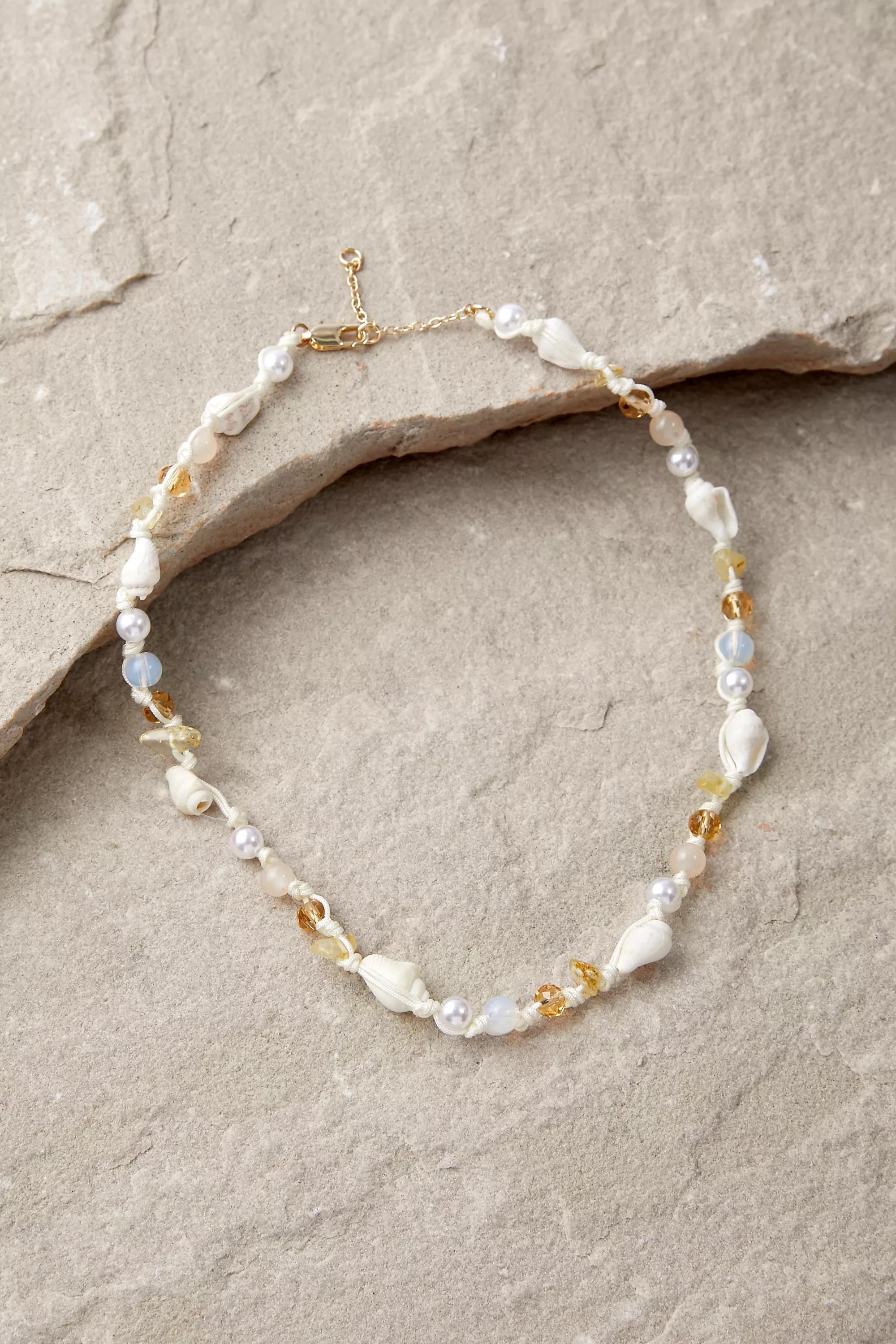 Cream Shell Beaded Choker Necklace, PEARL, large image number 1