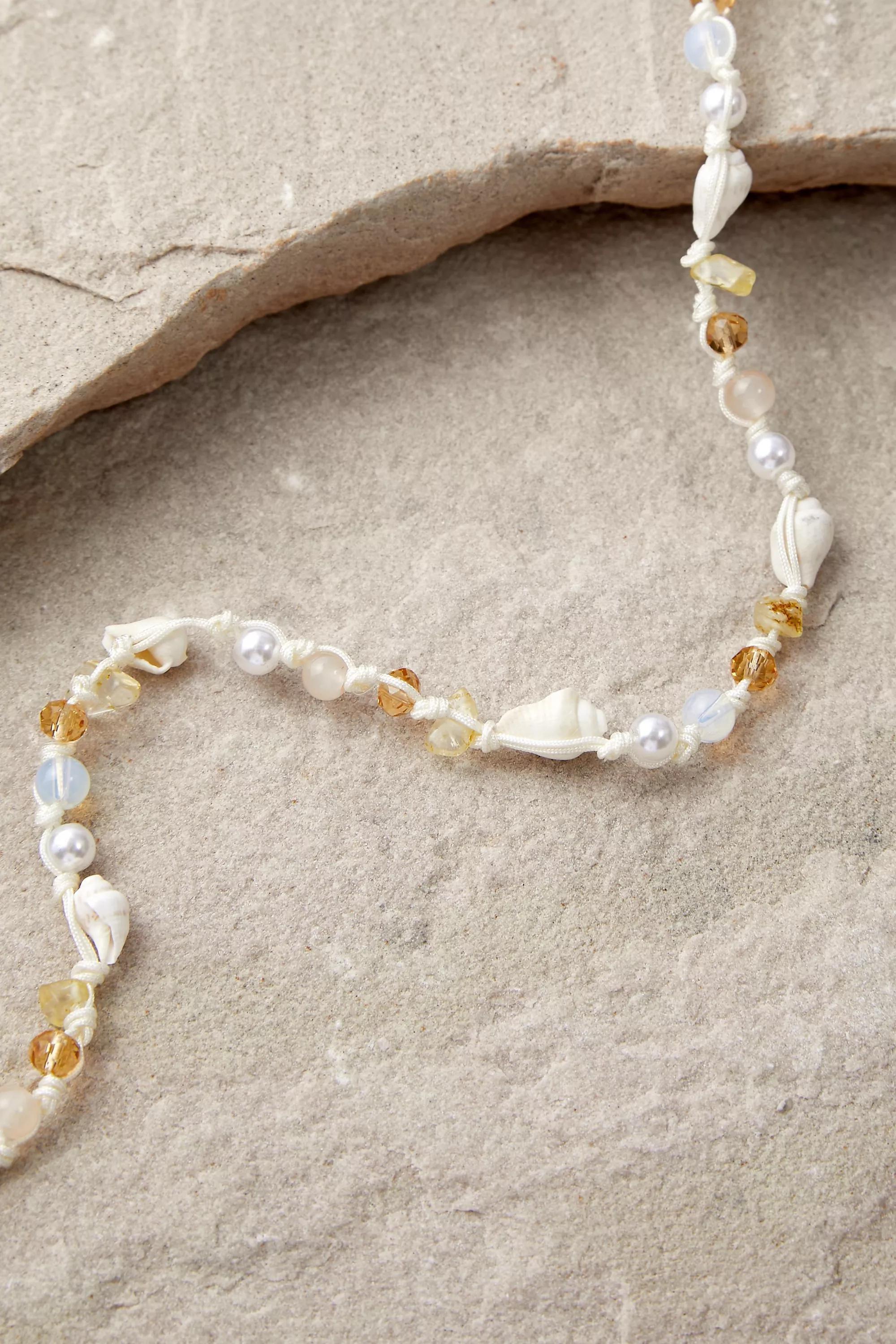 Cream Shell Beaded Choker Necklace, PEARL, large image number 2