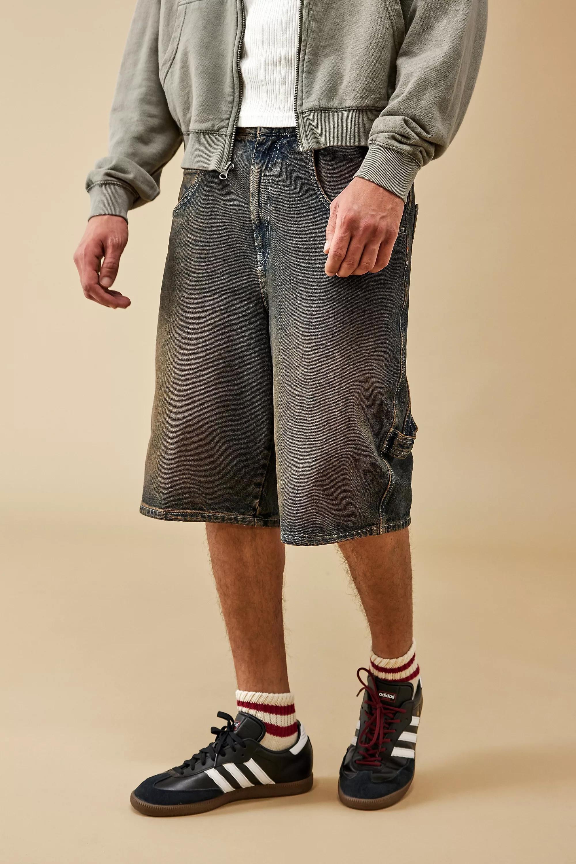 Blue Bdg Stone Tinted Denim Oversized Carpenter Shorts, , large image number 0