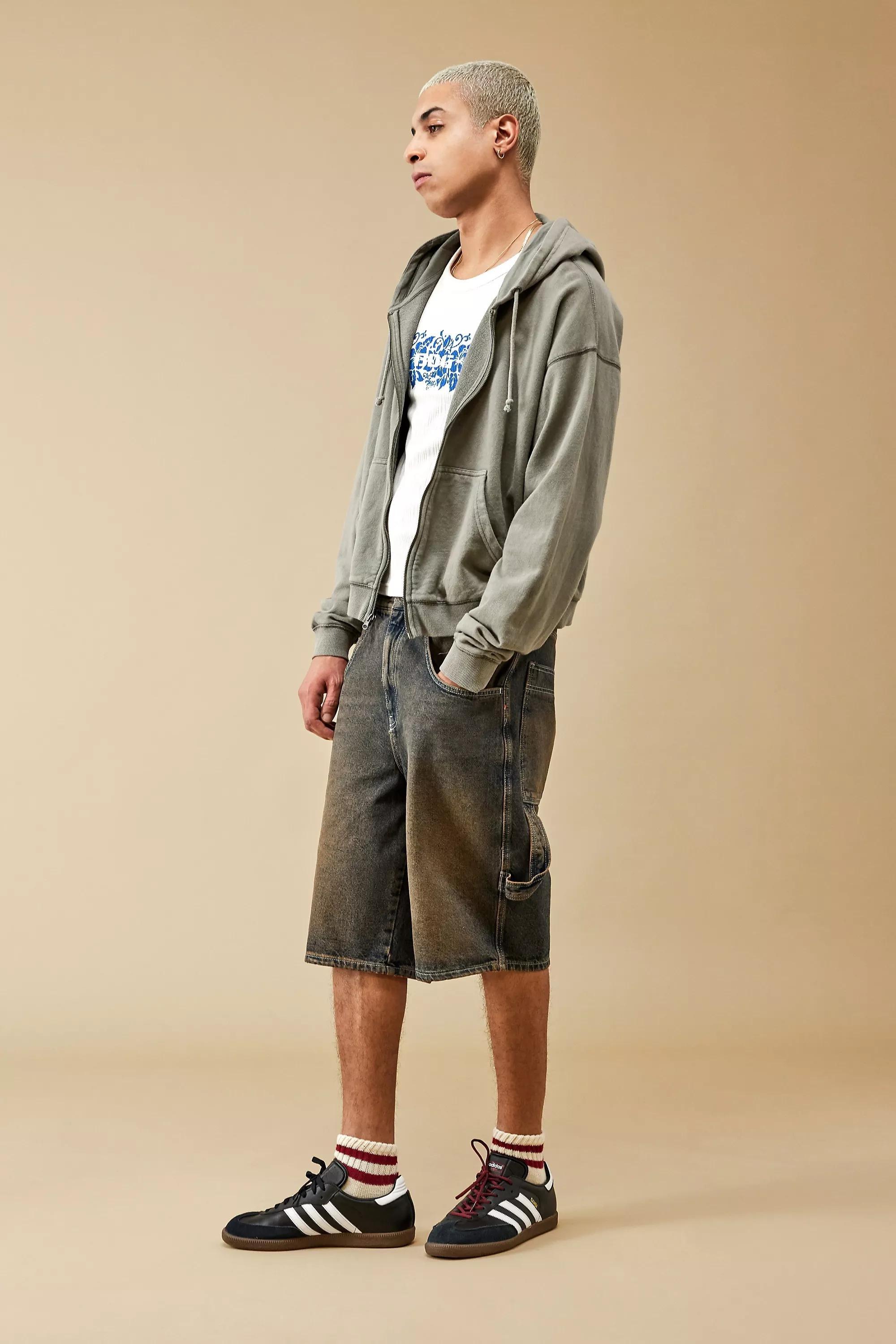 Blue Bdg Stone Tinted Denim Oversized Carpenter Shorts, , large image number 1