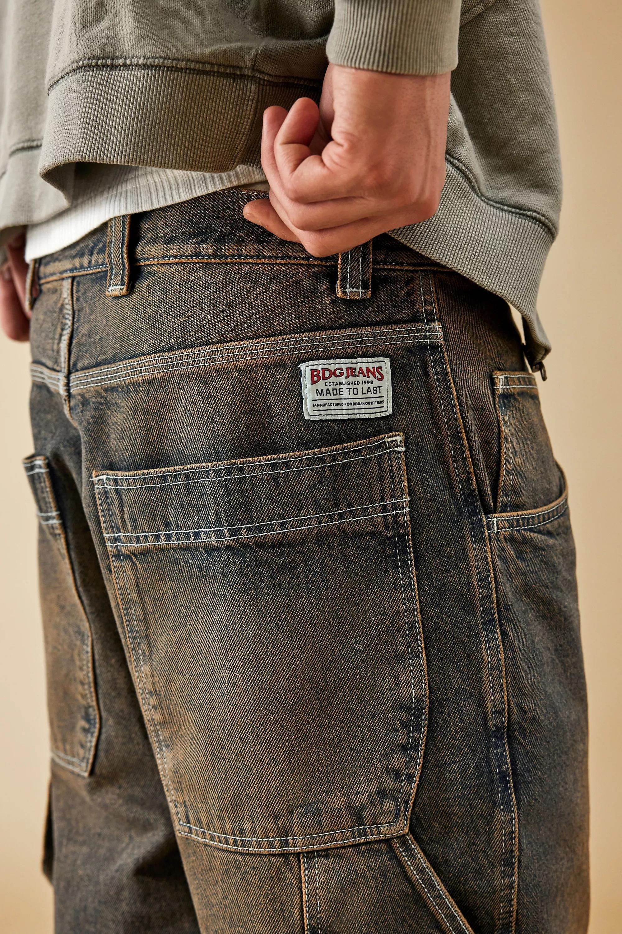 Blue Bdg Stone Tinted Denim Oversized Carpenter Shorts, , large image number 3