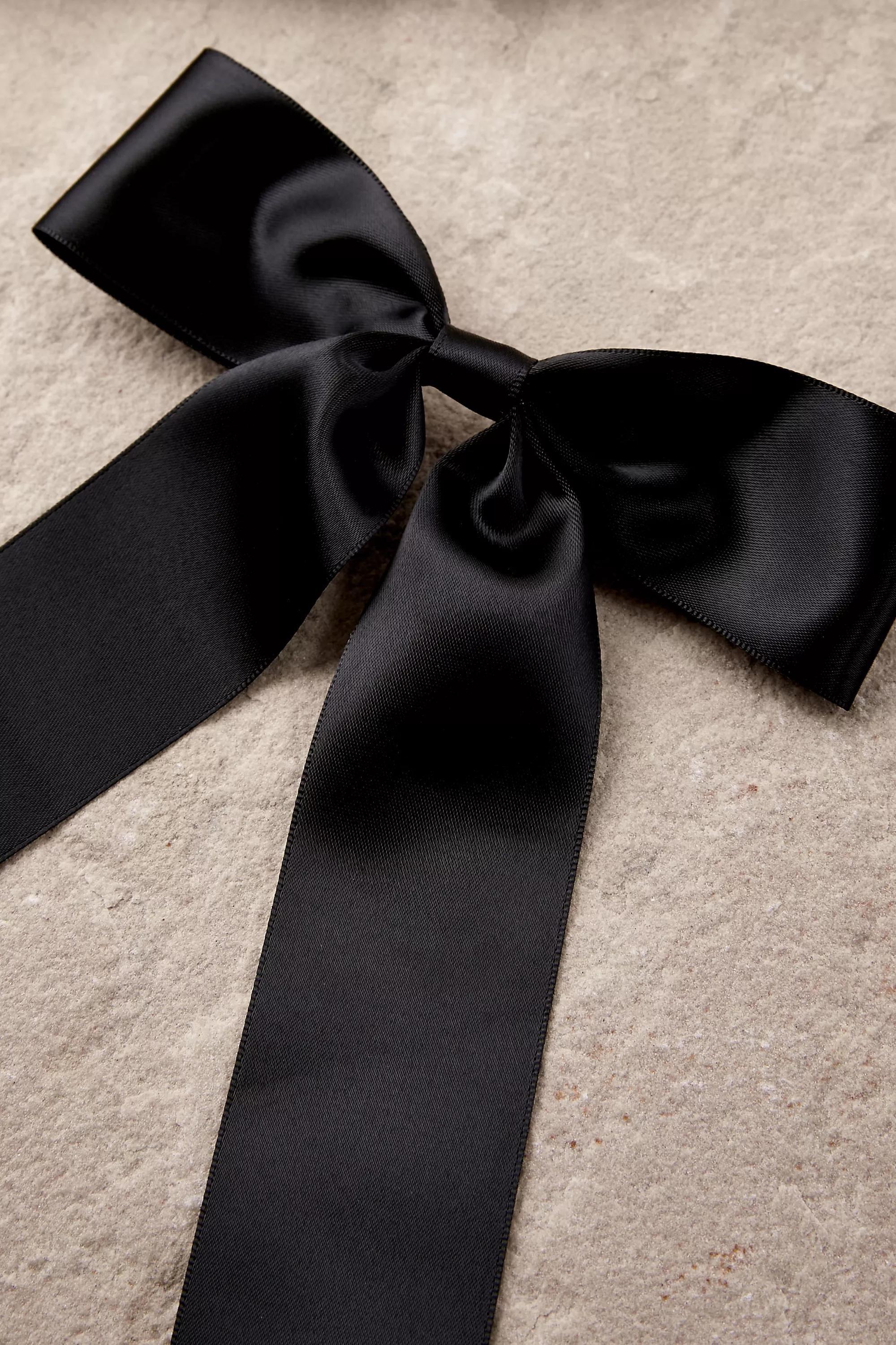 Black Long Satin Bow Hair Clip, BLK, large image number 2