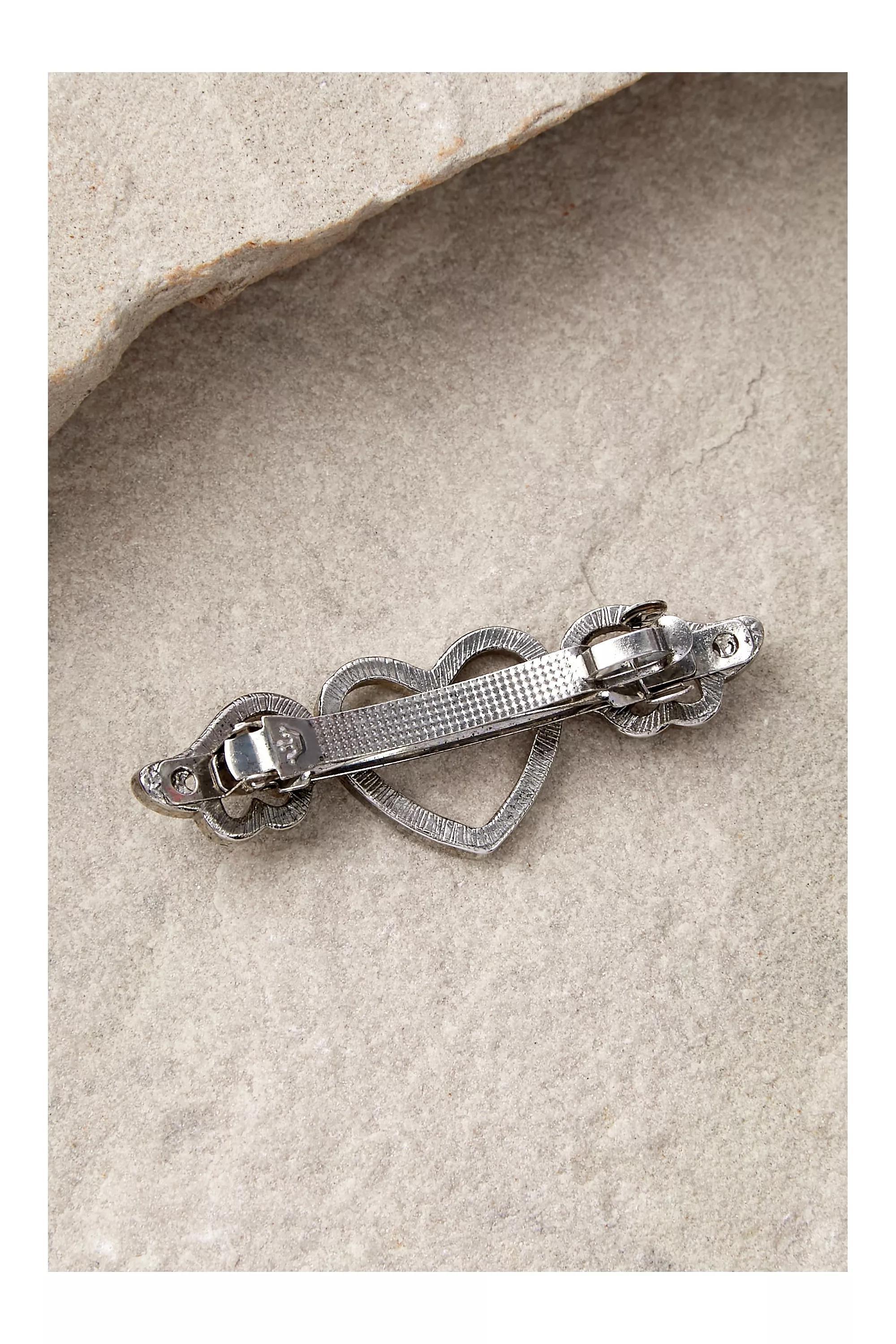 Silver Uo Heart Diamante Barrette, SLVR, large image number 3