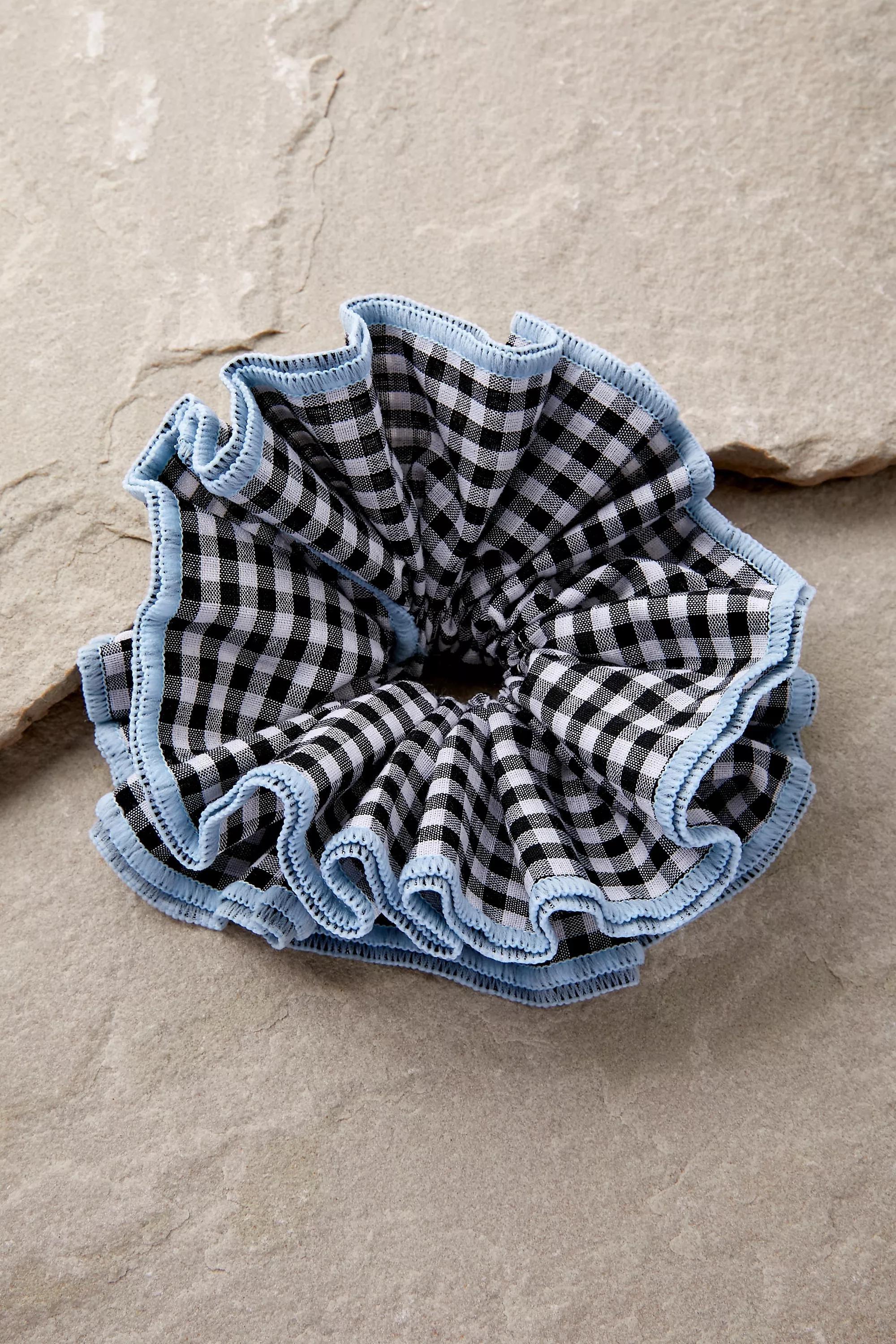Black Oversized Gingham Scrunchie, BLK, large image number 0