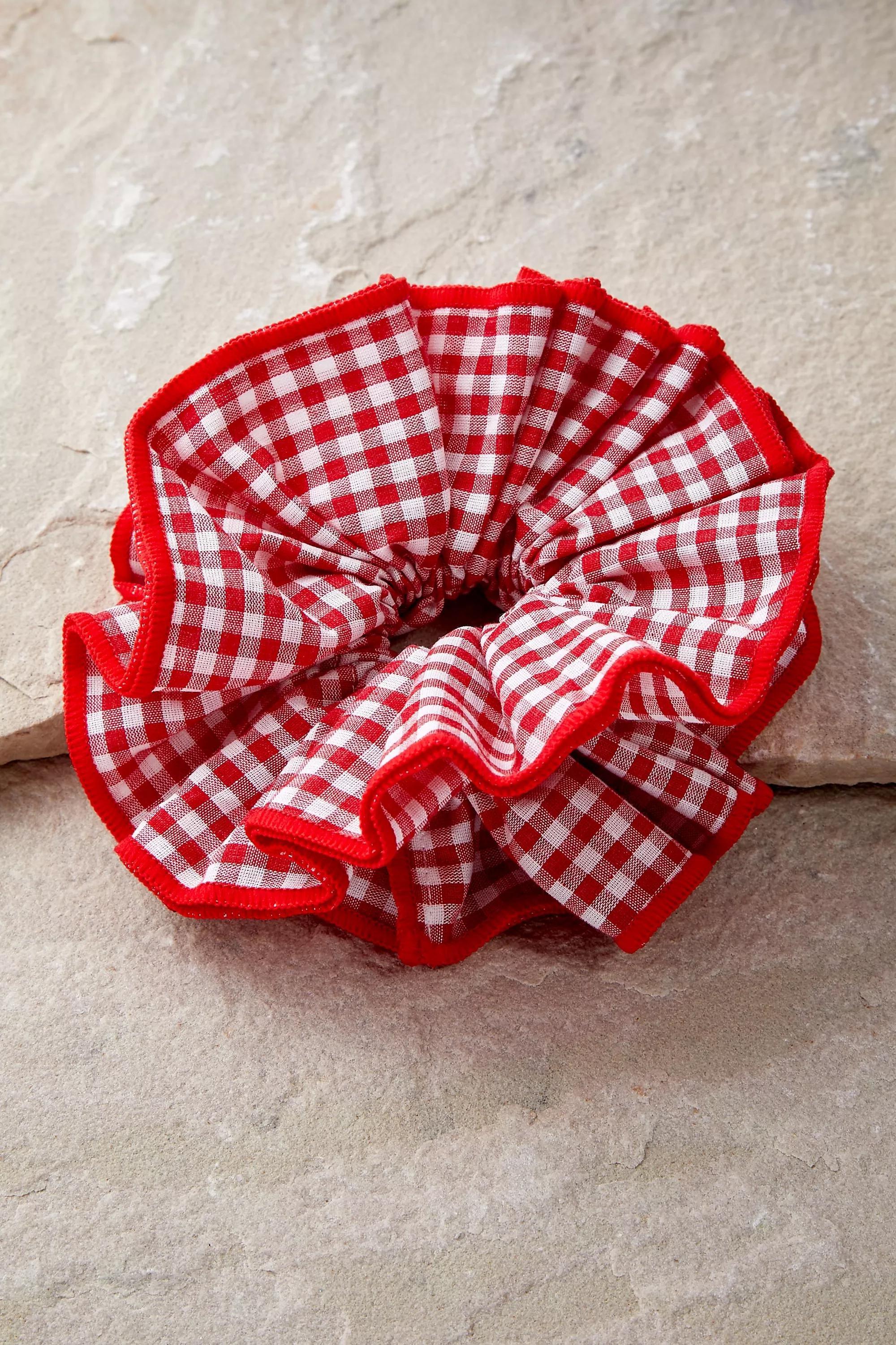 Red Oversized Gingham Scrunchie, RED, large image number 0