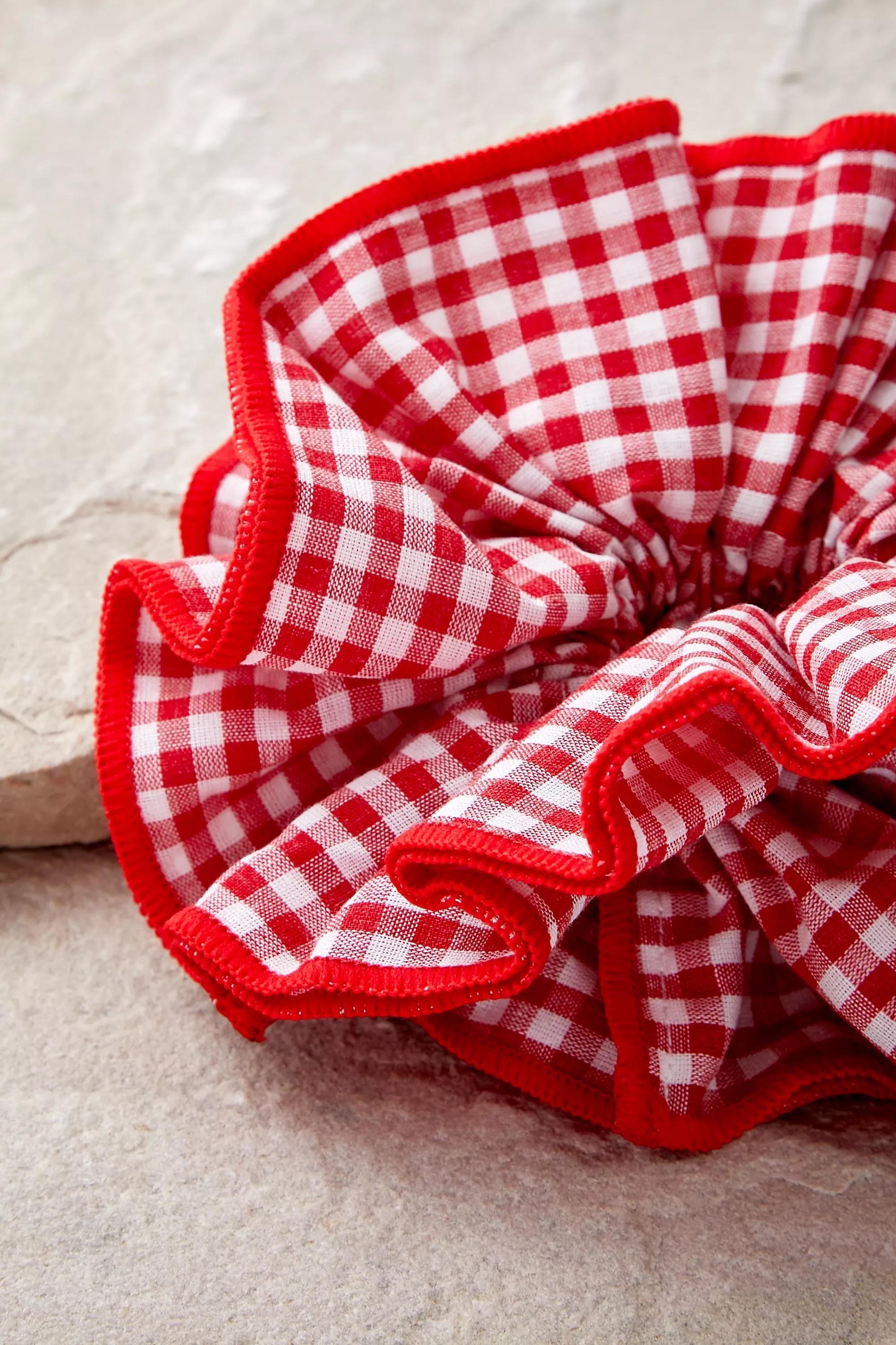 Red Oversized Gingham Scrunchie, RED, large image number 2