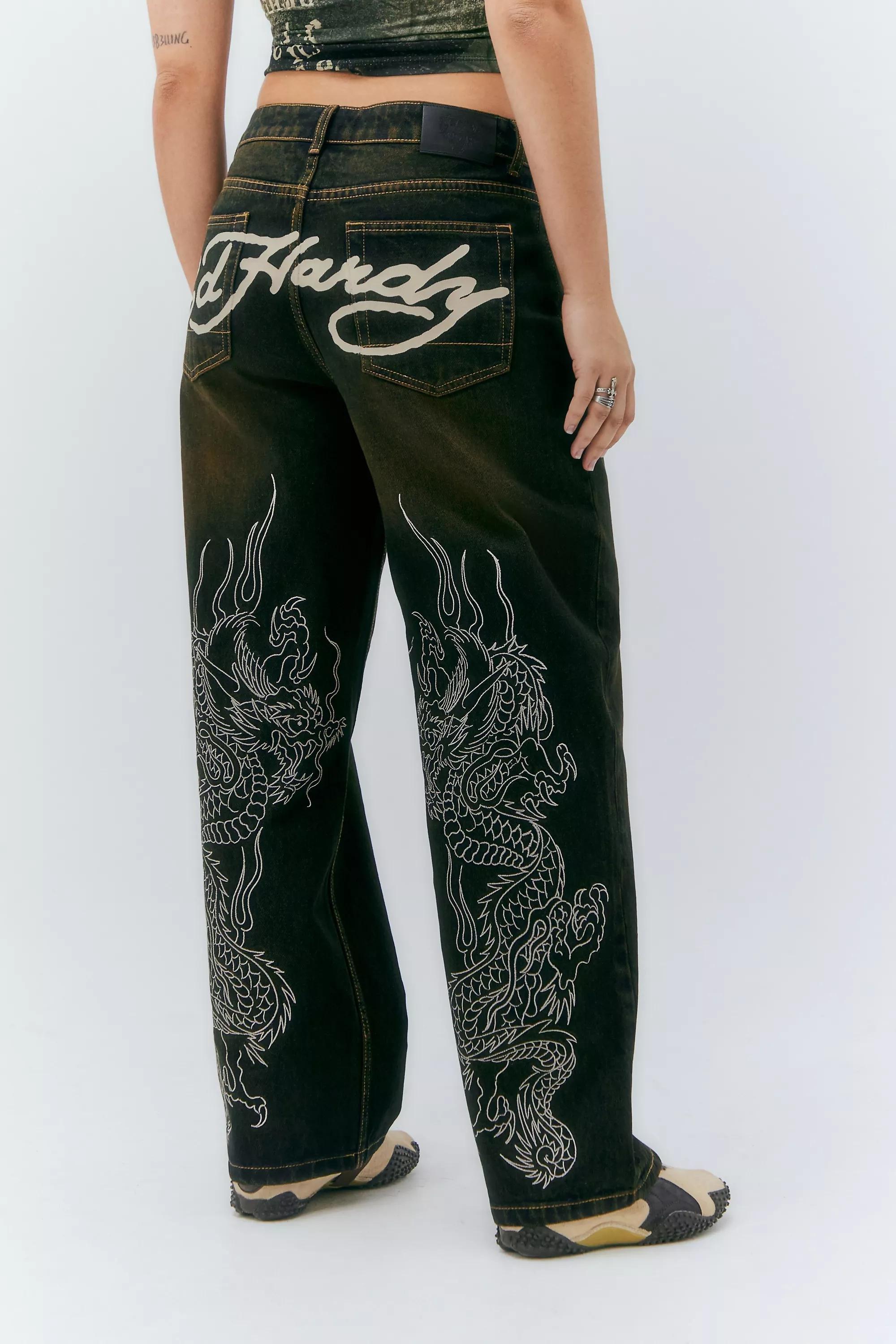 Brown Exclusive Embroidered Dragon Jeans, , large image number 0