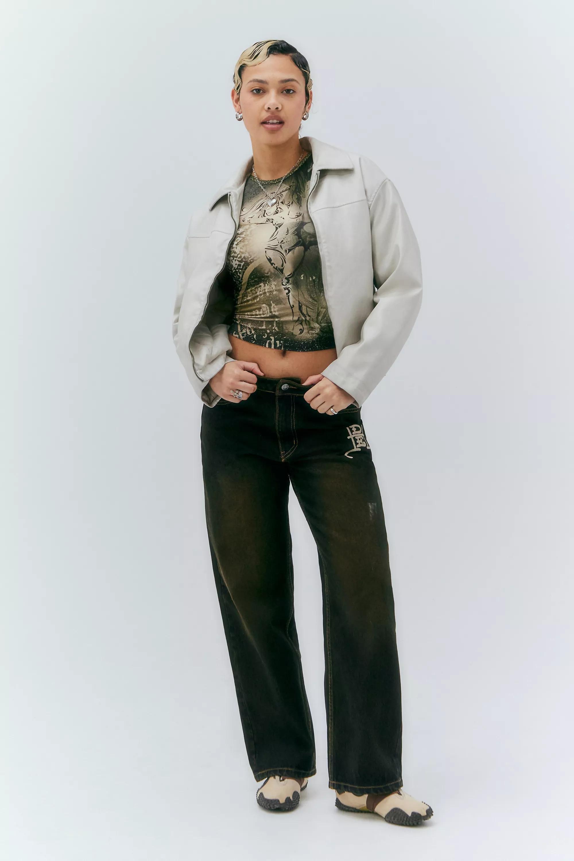 Brown Exclusive Embroidered Dragon Jeans, , large image number 1
