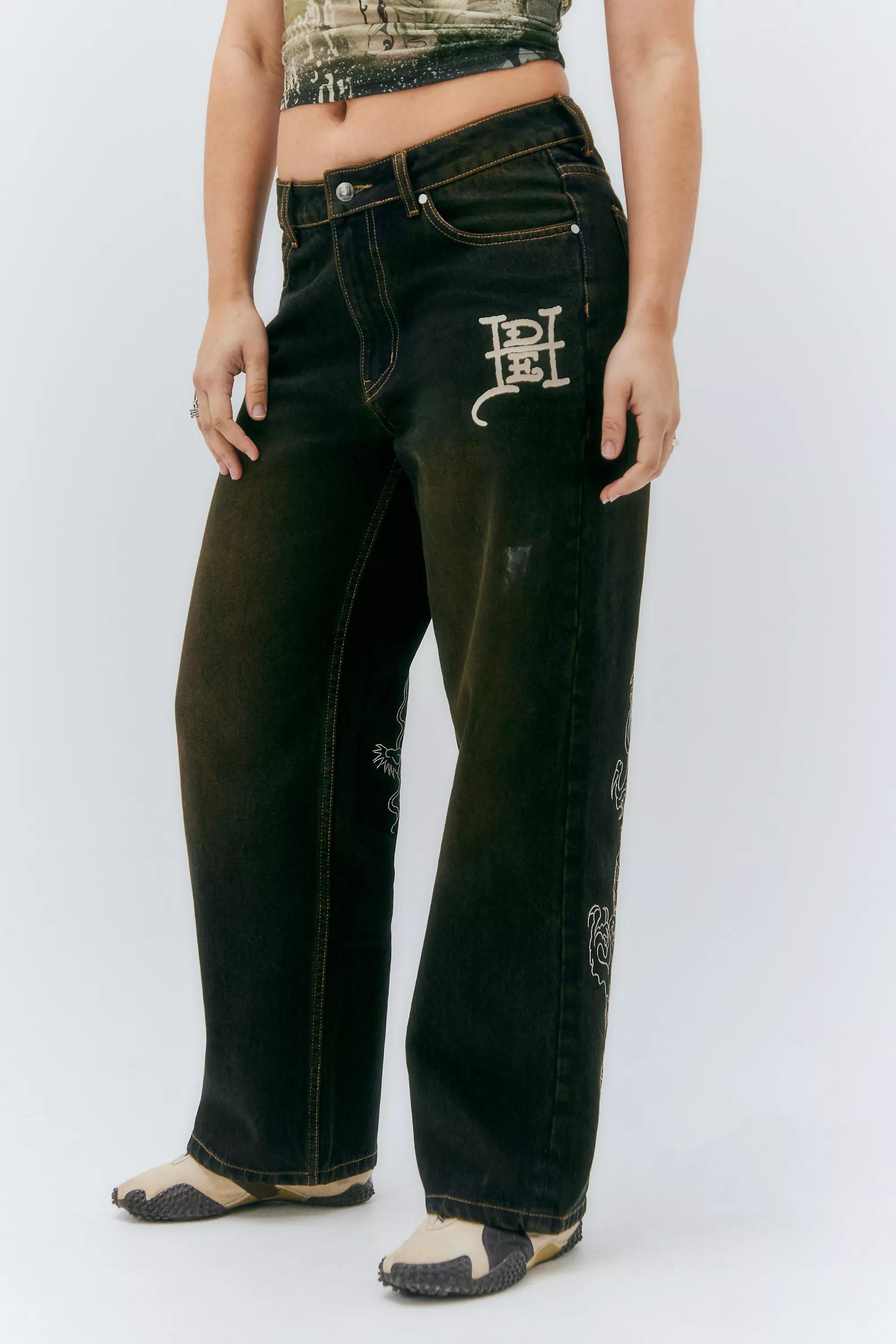 Brown Exclusive Embroidered Dragon Jeans, , large image number 2