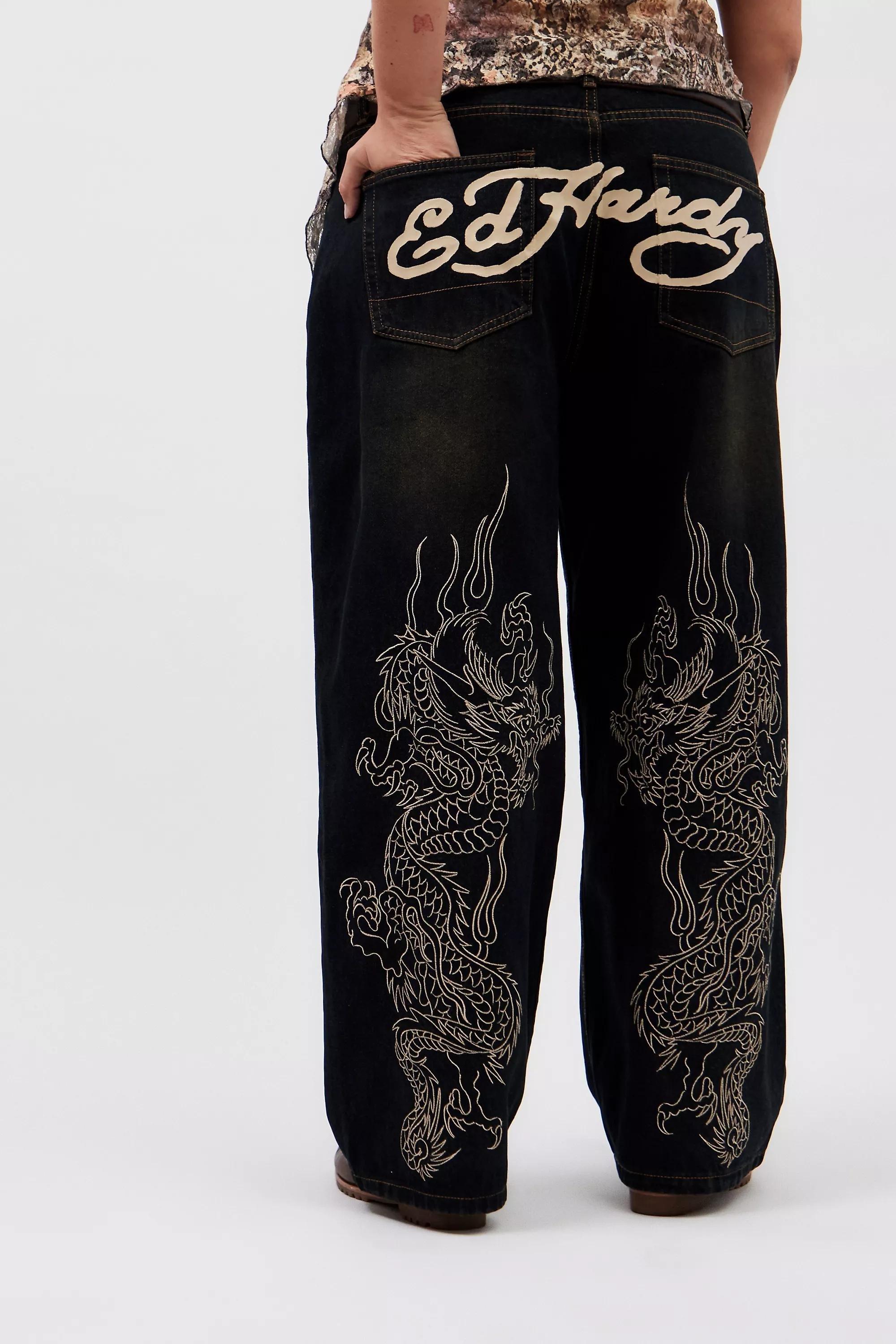 Brown Exclusive Embroidered Dragon Jeans, , large image number 4