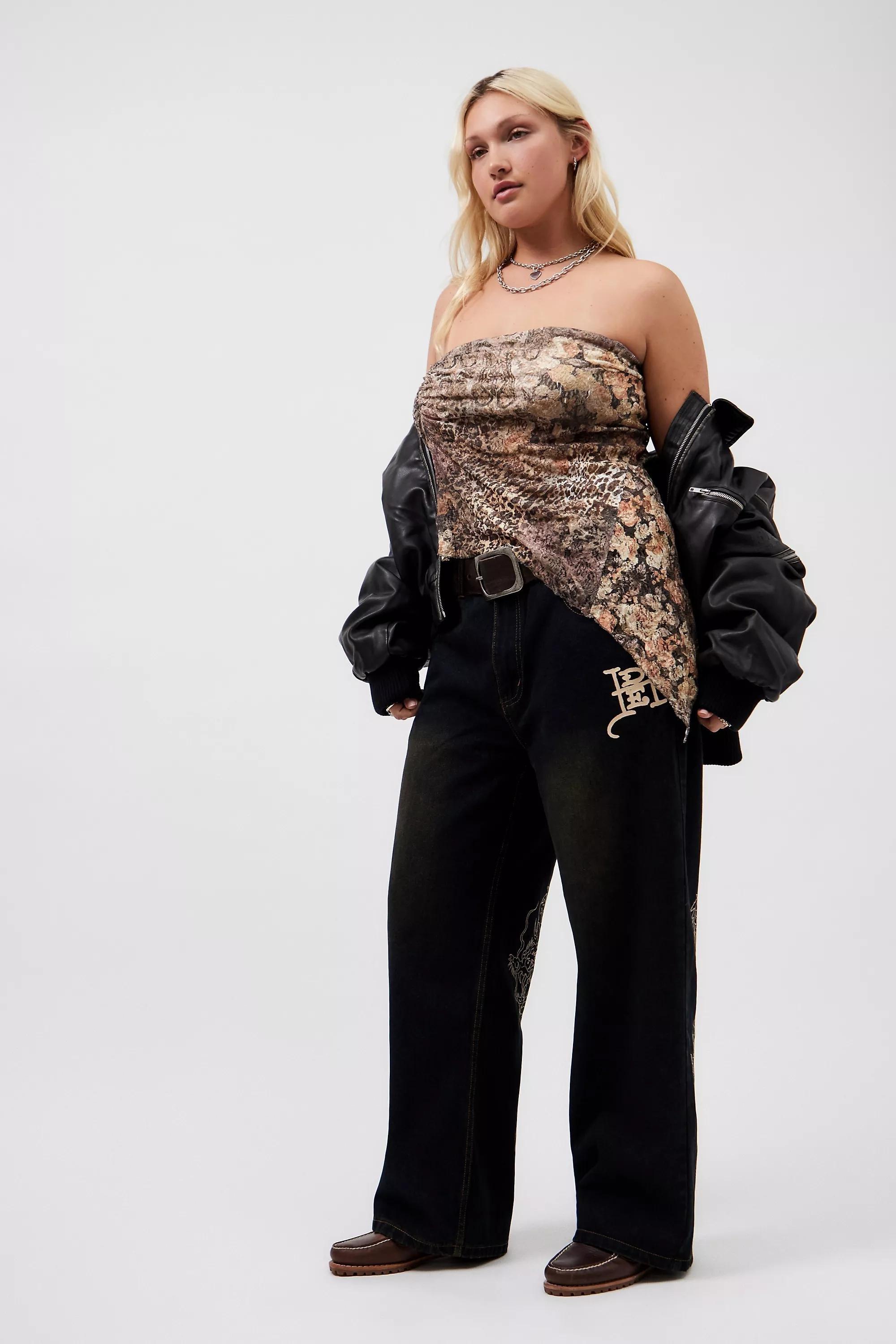 Brown Exclusive Embroidered Dragon Jeans, , large image number 5