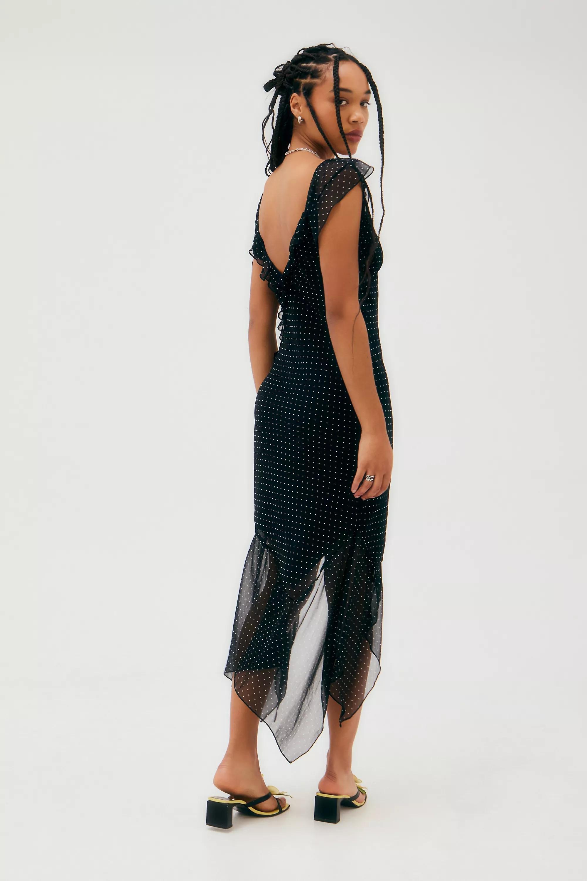 Black Polka Dot Asymmetric Midi Dress, , large image number 3
