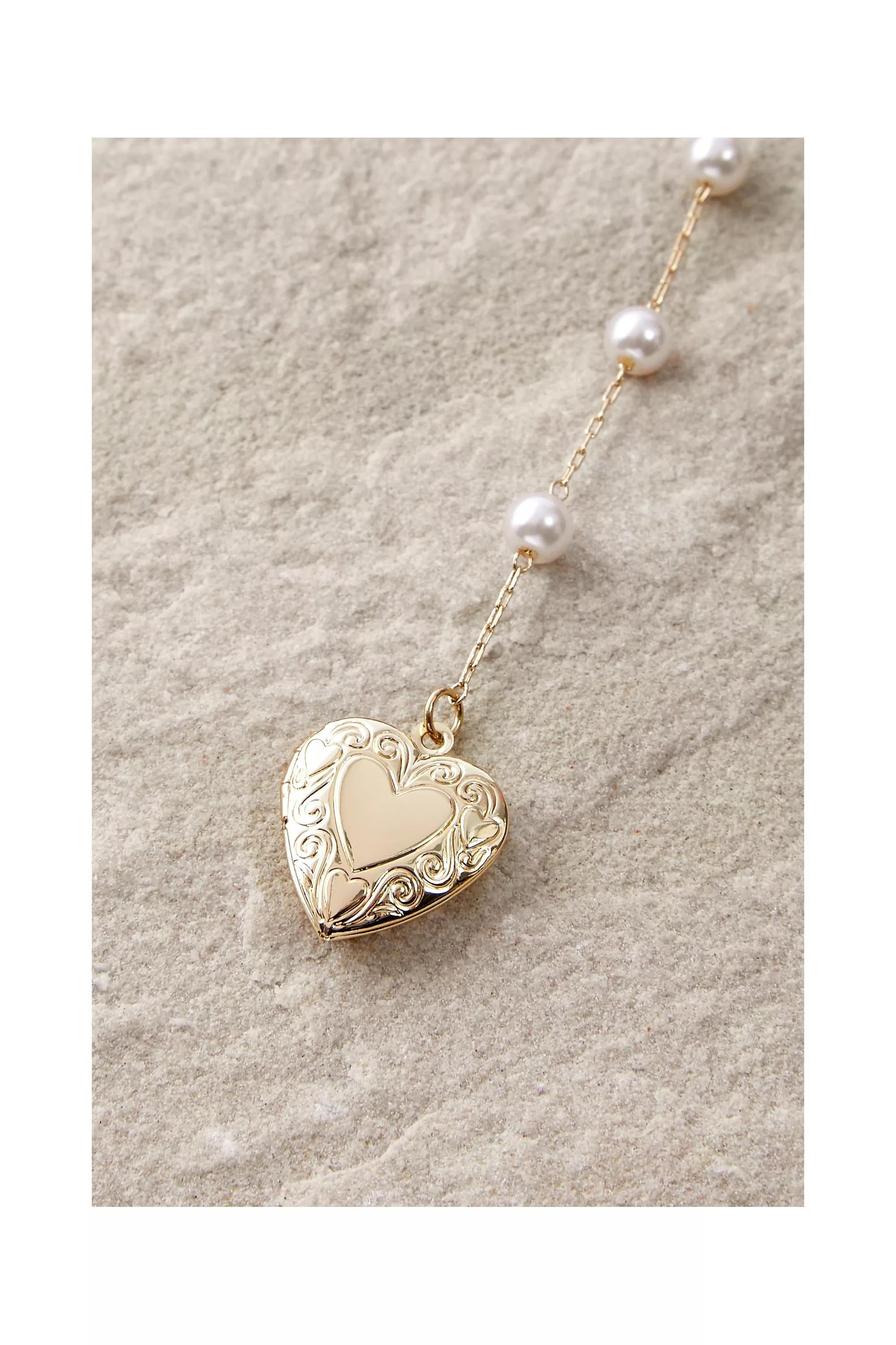Gold Heart Locket Lariat Necklace, GOLD, large image number 0