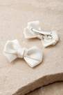 Urban Outfitters - Cream Satin Bow Clips, Set Of 2